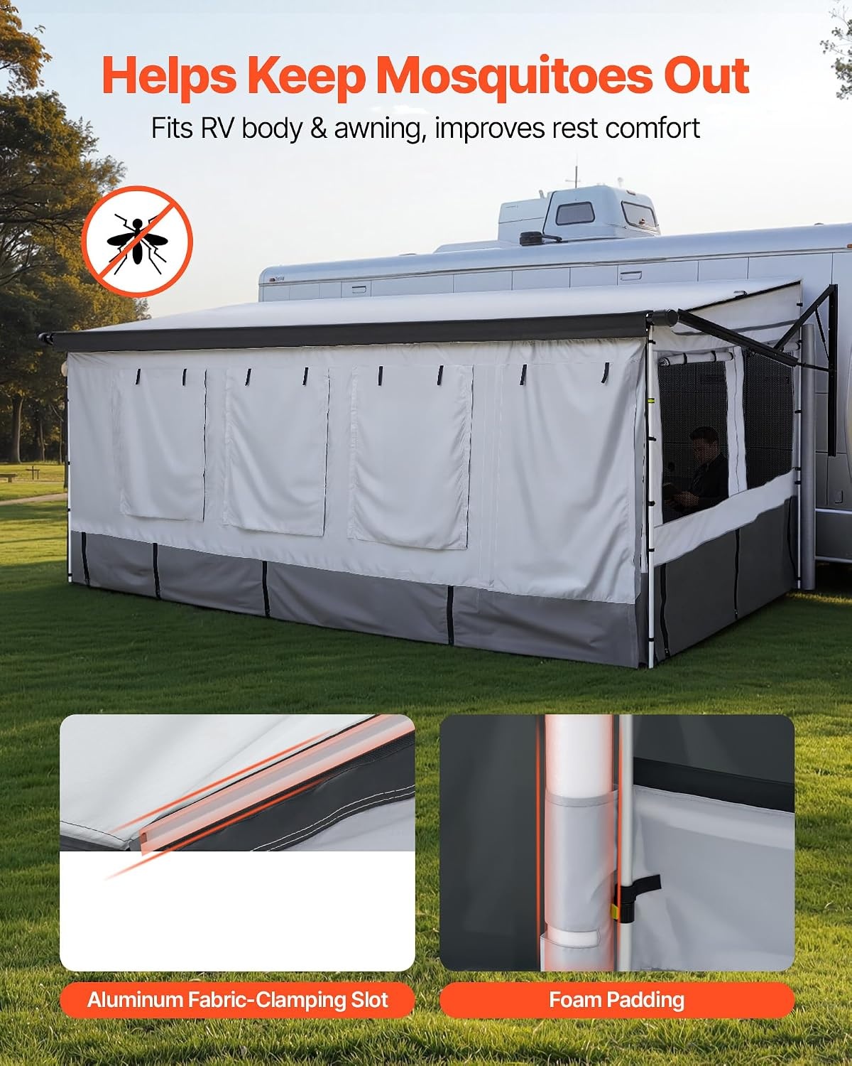image:imageVEVOR RV Awning Sun Shade Room Compatible with 1819 ft Awnings RV Awning Sun Shading Room with Door amp Ventilated Mesh Windows Sunproof amp Windproof ThreeSided Enclosure Tent for RV Camping18 Feet to 19 Feet
