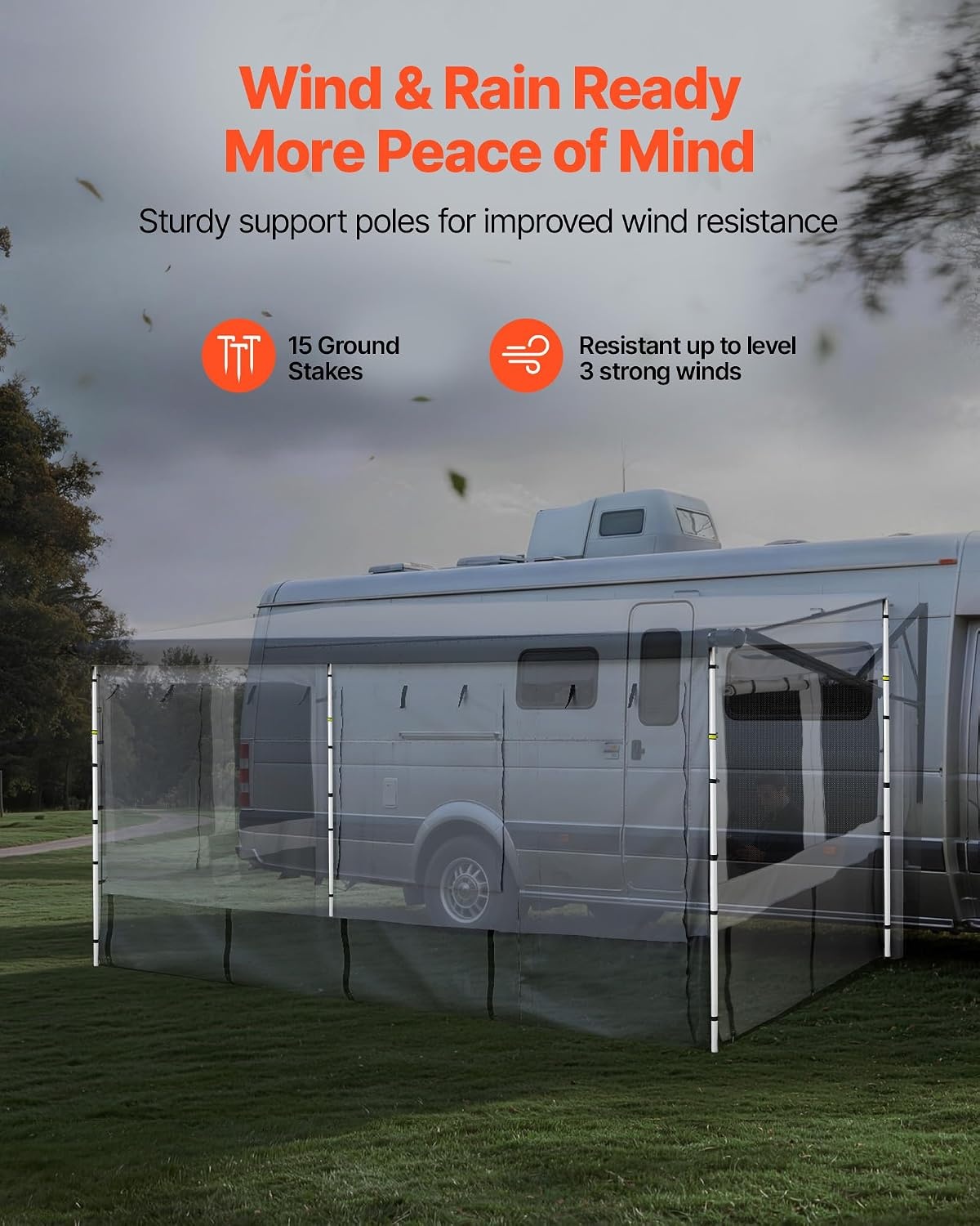 image:imageVEVOR RV Awning Sun Shade Room Compatible with 1819 ft Awnings RV Awning Sun Shading Room with Door amp Ventilated Mesh Windows Sunproof amp Windproof ThreeSided Enclosure Tent for RV Camping16 Feet to 17 Feet