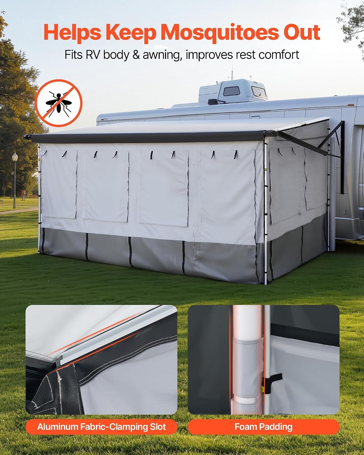 image:imageVEVOR RV Awning Sun Shade Room Compatible with 1819 ft Awnings RV Awning Sun Shading Room with Door amp Ventilated Mesh Windows Sunproof amp Windproof ThreeSided Enclosure Tent for RV Camping16 Feet to 17 Feet