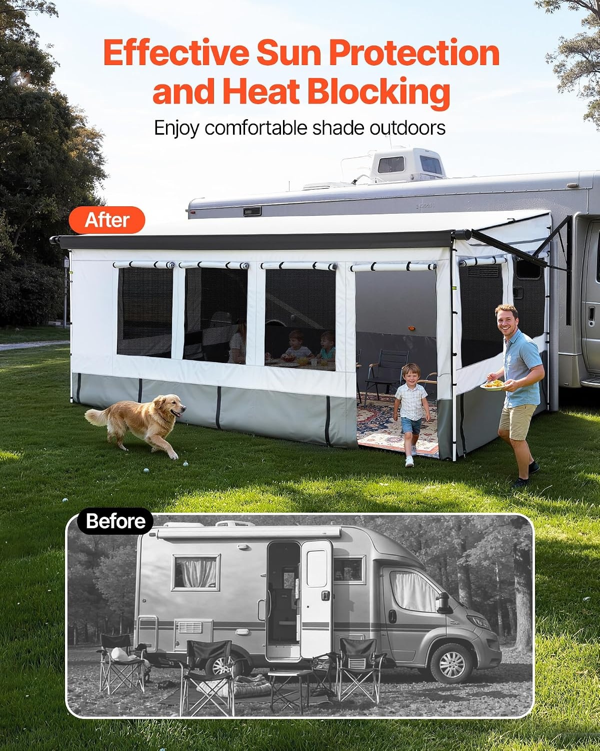 image:imageVEVOR RV Awning Sun Shade Room Compatible with 1819 ft Awnings RV Awning Sun Shading Room with Door amp Ventilated Mesh Windows Sunproof amp Windproof ThreeSided Enclosure Tent for RV Camping18 Feet to 19 Feet