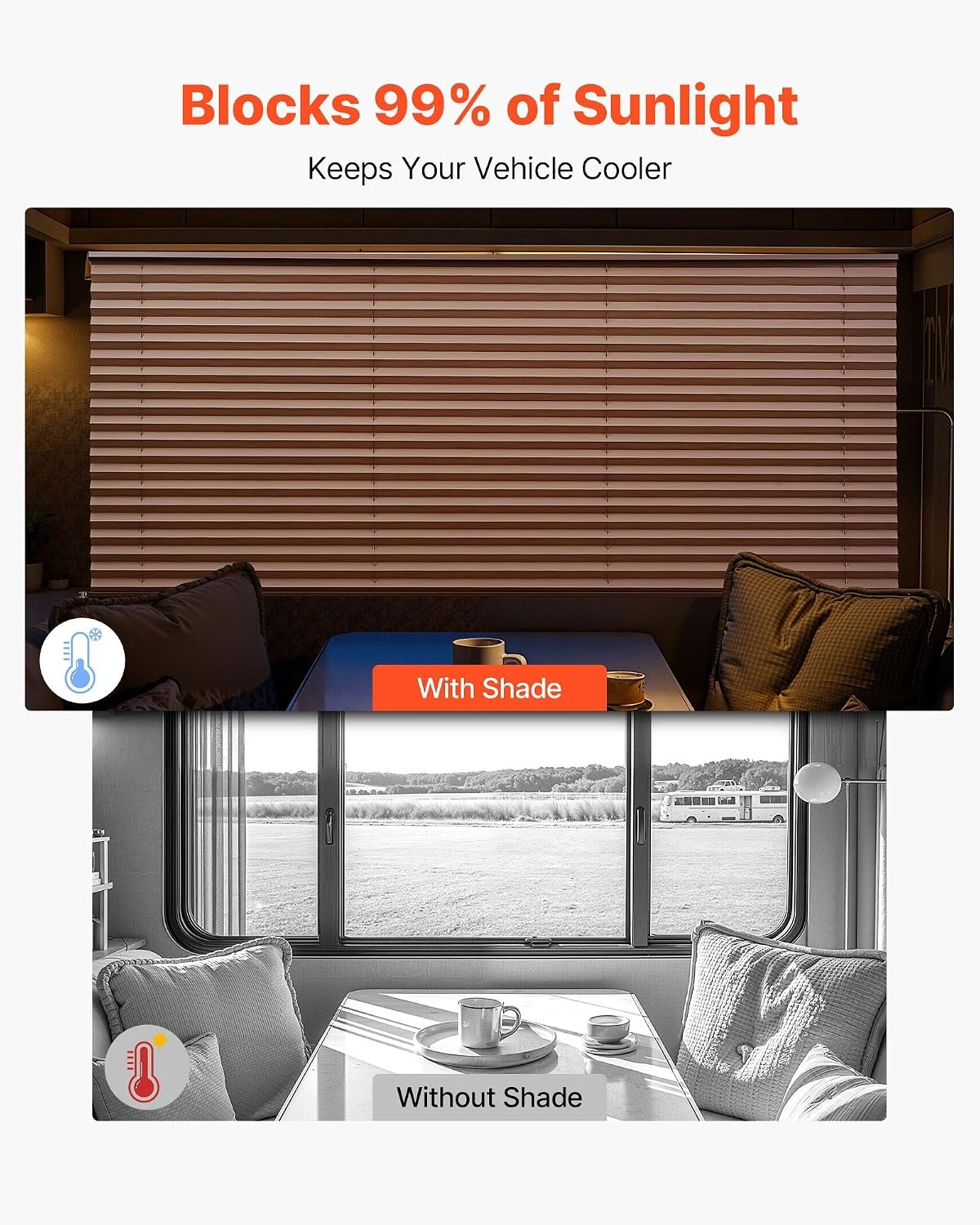 image:imageVEVOR RV Blinds 62 in x 32 in RV Pleated Shades Polyester Fabric Easy to Clean and Install Privacy Protection and Sunlight Blocking for Camper Travel Trailer Motorhome Window Cappuccino