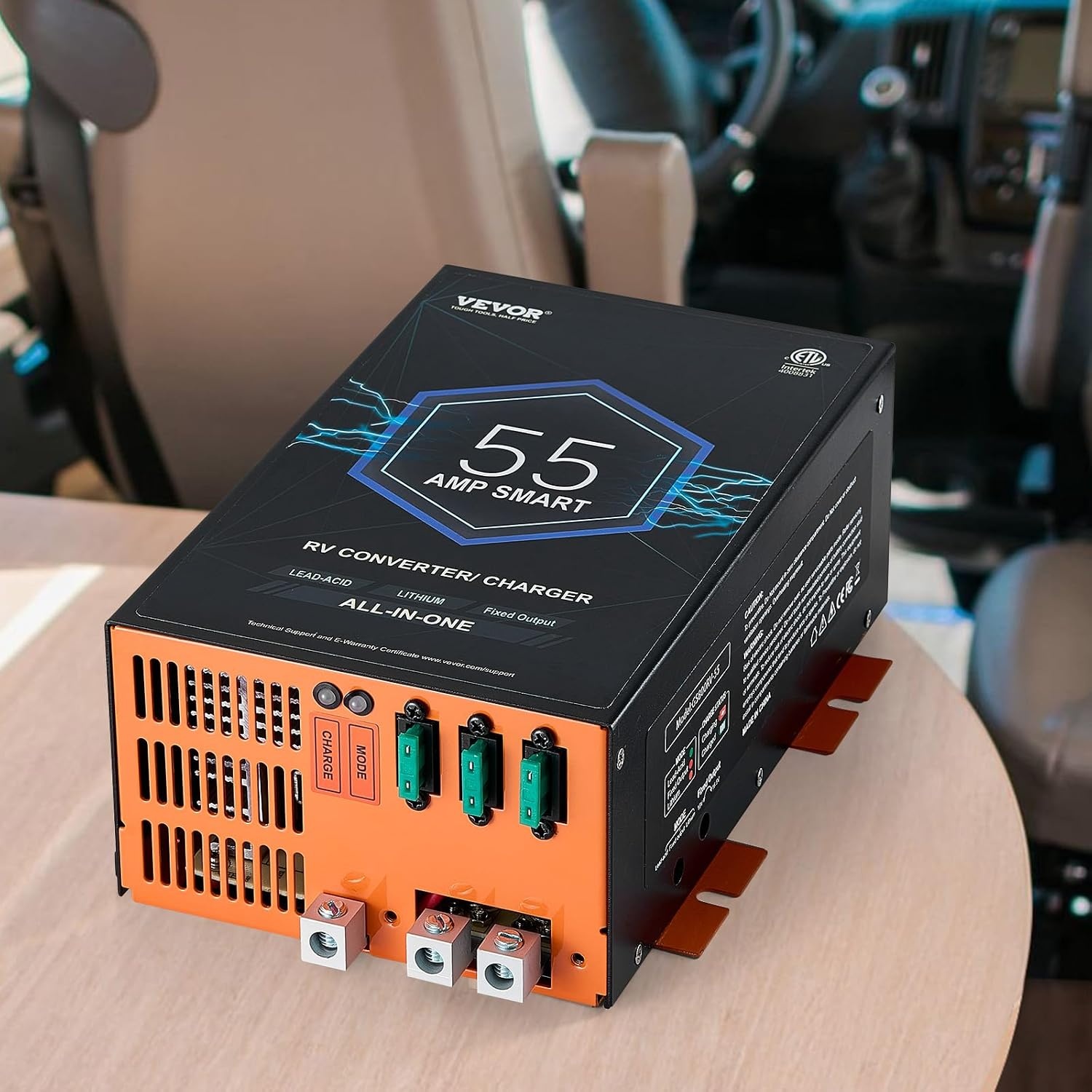 image:imageVEVOR RV Converter 45 Amp 110V AC to 12V DC RV Power Converter Battery Charger with 4 Stage Smart Charging 13V to 165V Adjustable Operating Range Compatible with Lithium Lead Acid Battery ETL55 Amp