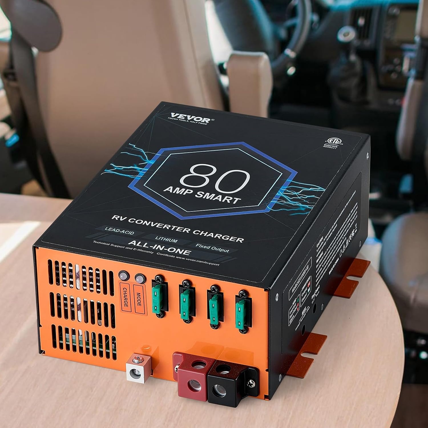 image:imageVEVOR RV Converter 45 Amp 110V AC to 12V DC RV Power Converter Battery Charger with 4 Stage Smart Charging 13V to 165V Adjustable Operating Range Compatible with Lithium Lead Acid Battery ETL80 Amp
