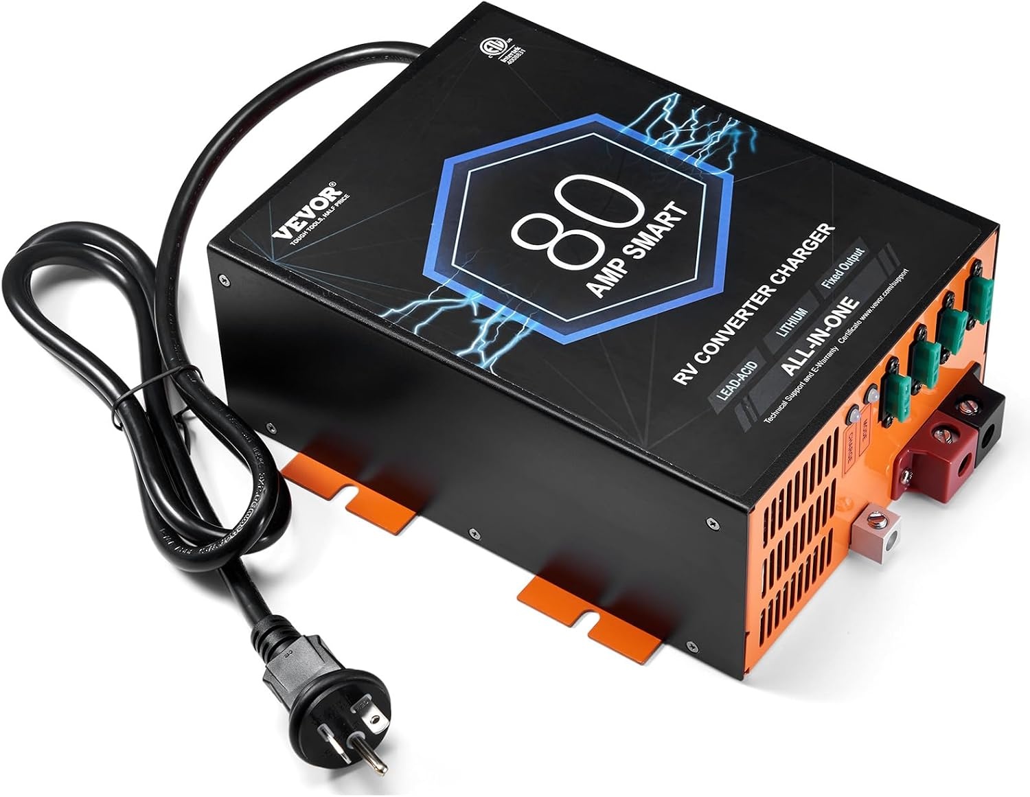 image:imageVEVOR RV Converter 45 Amp 110V AC to 12V DC RV Power Converter Battery Charger with 4 Stage Smart Charging 13V to 165V Adjustable Operating Range Compatible with Lithium Lead Acid Battery ETL80 Amp
