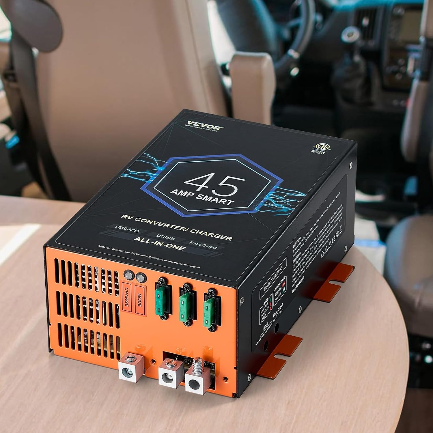 image:imageVEVOR RV Converter 45 Amp 110V AC to 12V DC RV Power Converter Battery Charger with 4 Stage Smart Charging 13V to 165V Adjustable Operating Range Compatible with Lithium Lead Acid Battery ETL45 Amp