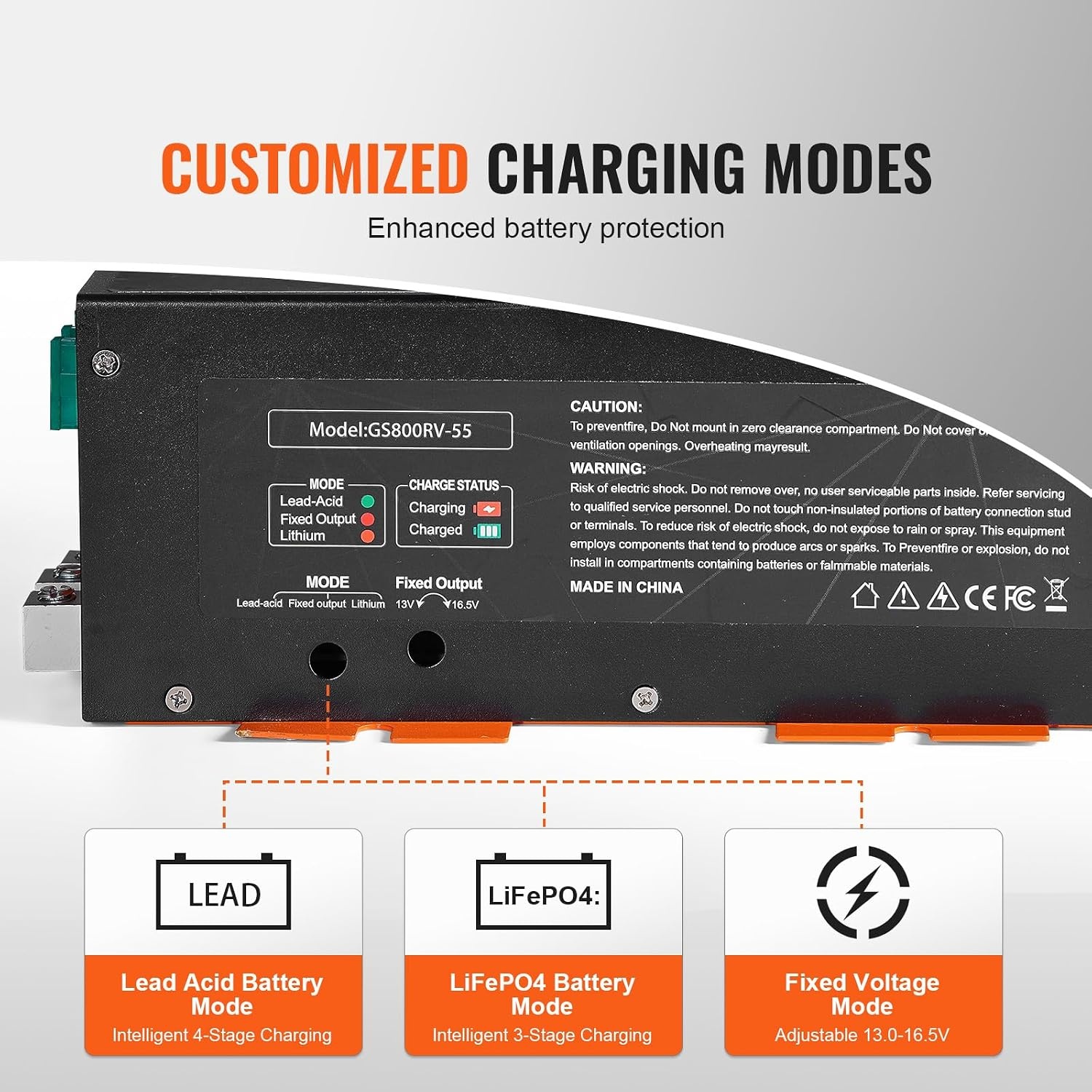 image:imageVEVOR RV Converter 45 Amp 110V AC to 12V DC RV Power Converter Battery Charger with 4 Stage Smart Charging 13V to 165V Adjustable Operating Range Compatible with Lithium Lead Acid Battery ETL55 Amp
