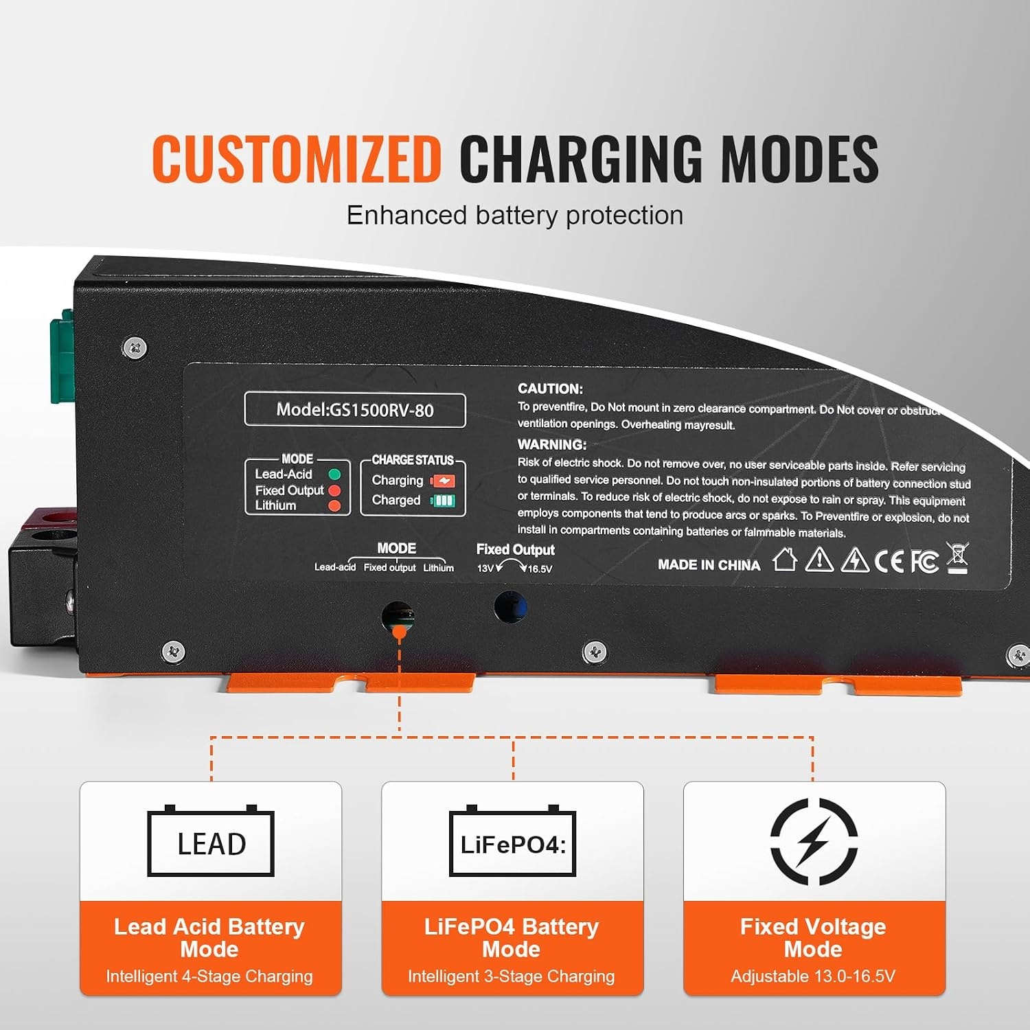 image:imageVEVOR RV Converter 45 Amp 110V AC to 12V DC RV Power Converter Battery Charger with 4 Stage Smart Charging 13V to 165V Adjustable Operating Range Compatible with Lithium Lead Acid Battery ETL80 Amp