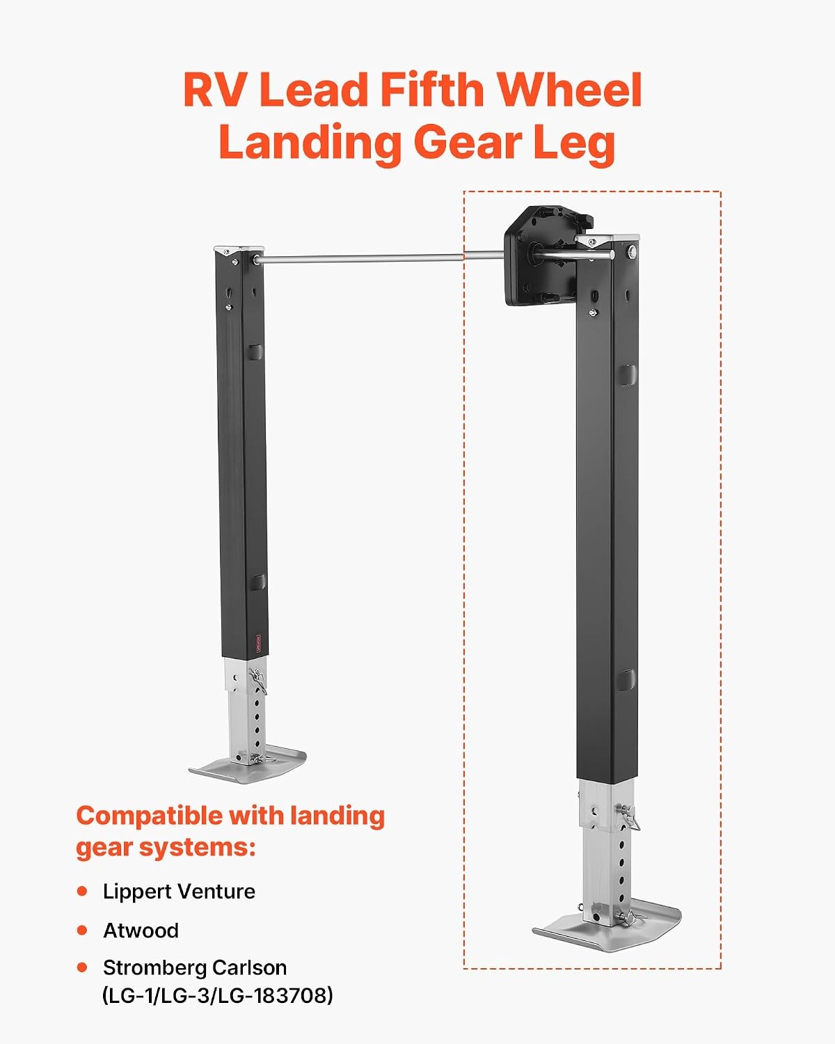 image:imageVEVOR RV Follow Fifth Wheel Landing Gear Leg 179014 325Inch 5th Wheel Landing Gear Universal Replacement Compatible with Lippert Venture Atwood Stromberg Carlson Systems with Pin and Base Black179013