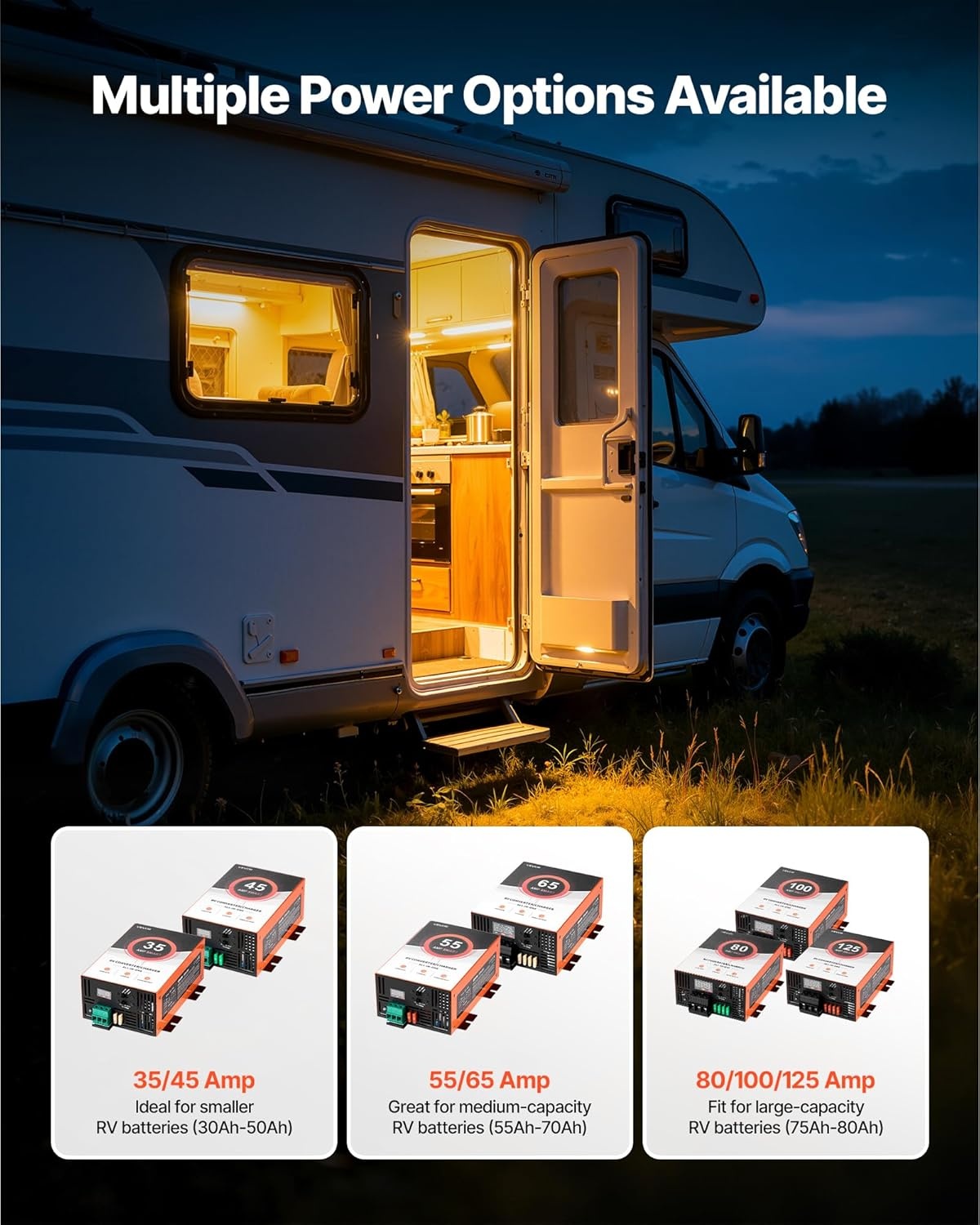 image:imageVEVOR RV Power Converter 65 Amp 110V AC to 12V DC RV Converter Battery Charger Multi Stage Smart Charging 13V to 165V Operating Range Compatible with Lithium amp Lead Acid Battery for Camper80A
