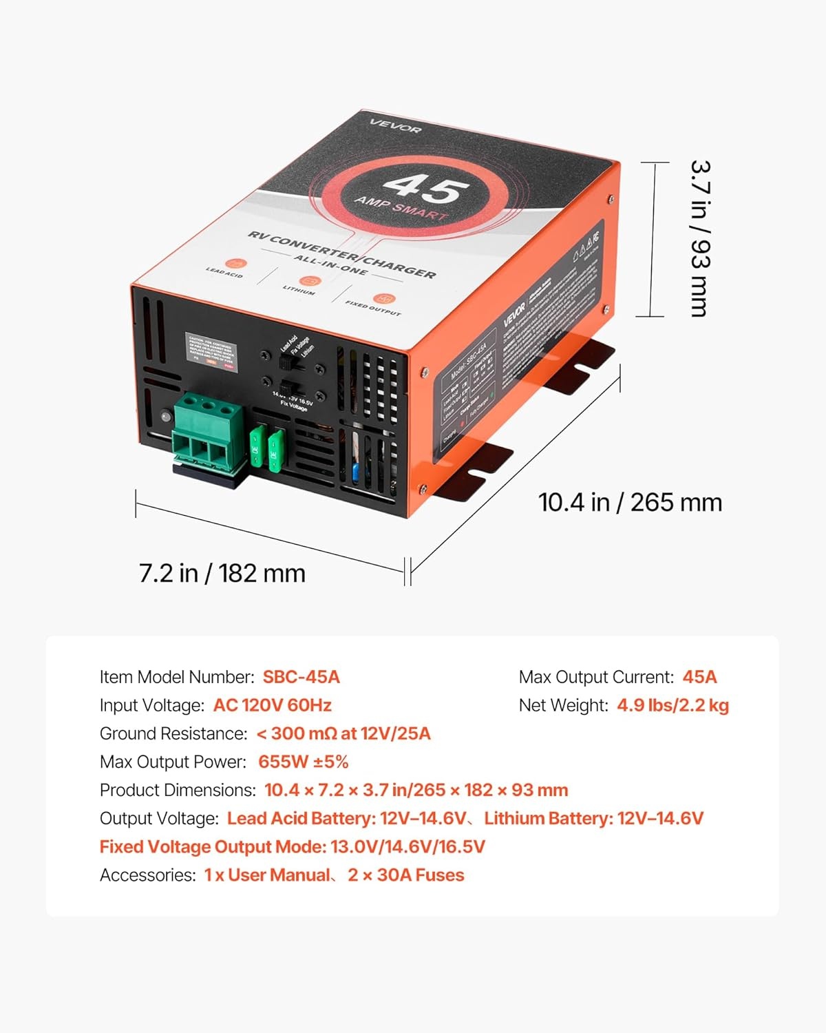 image:imageVEVOR RV Power Converter 65 Amp 110V AC to 12V DC RV Converter Battery Charger Multi Stage Smart Charging 13V to 165V Operating Range Compatible with Lithium amp Lead Acid Battery for Camper45A