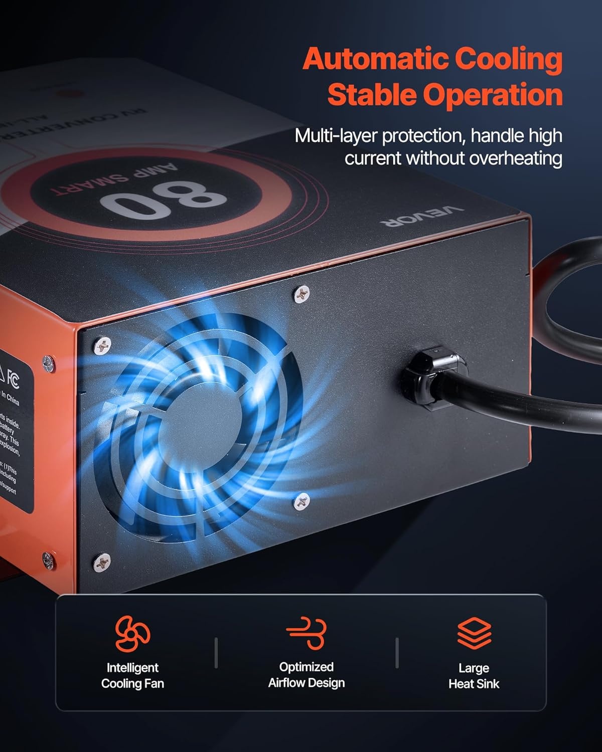 image:imageVEVOR RV Power Converter 65 Amp 110V AC to 12V DC RV Converter Battery Charger Multi Stage Smart Charging 13V to 165V Operating Range Compatible with Lithium amp Lead Acid Battery for Camper80A