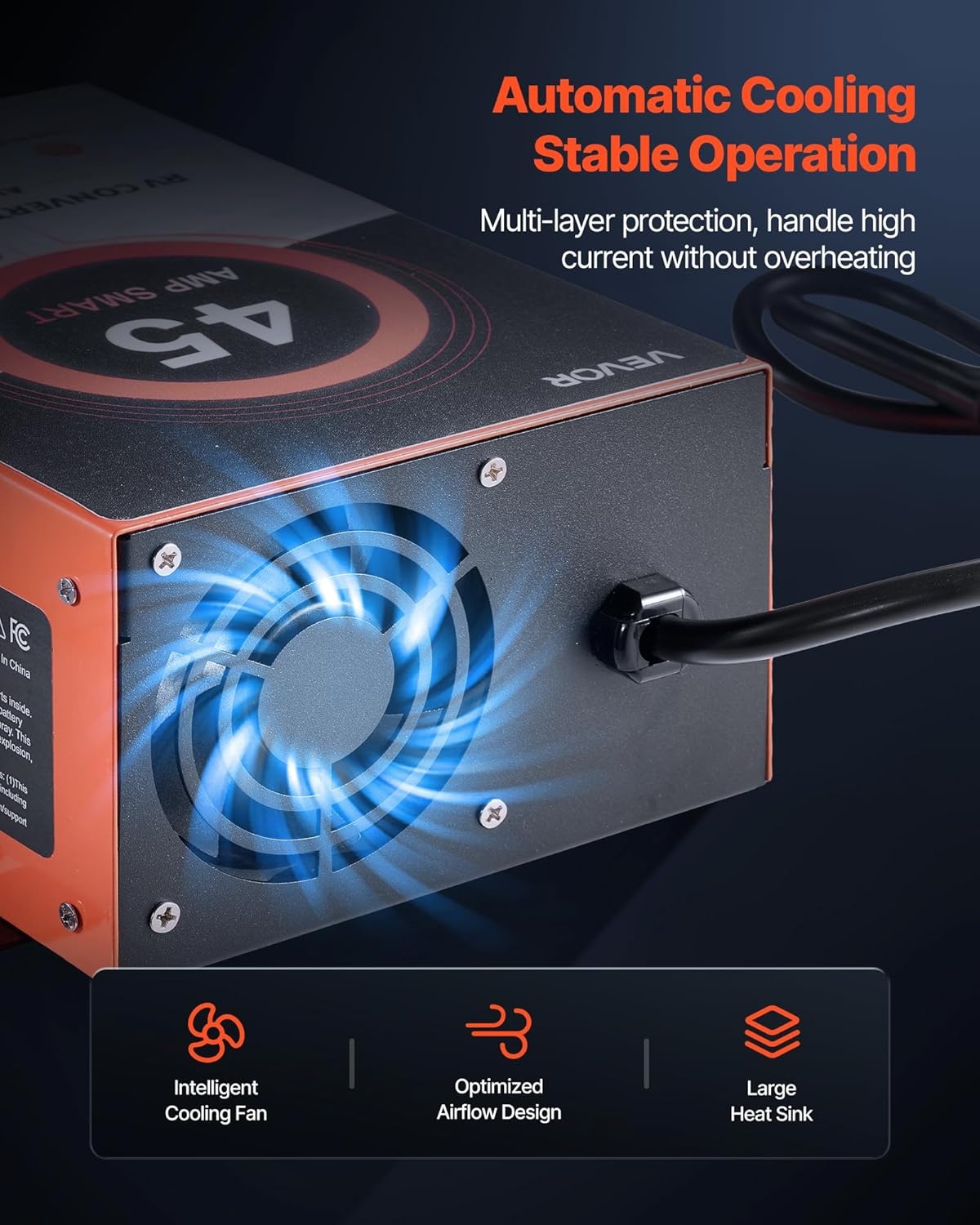 image:imageVEVOR RV Power Converter 65 Amp 110V AC to 12V DC RV Converter Battery Charger Multi Stage Smart Charging 13V to 165V Operating Range Compatible with Lithium amp Lead Acid Battery for Camper45A