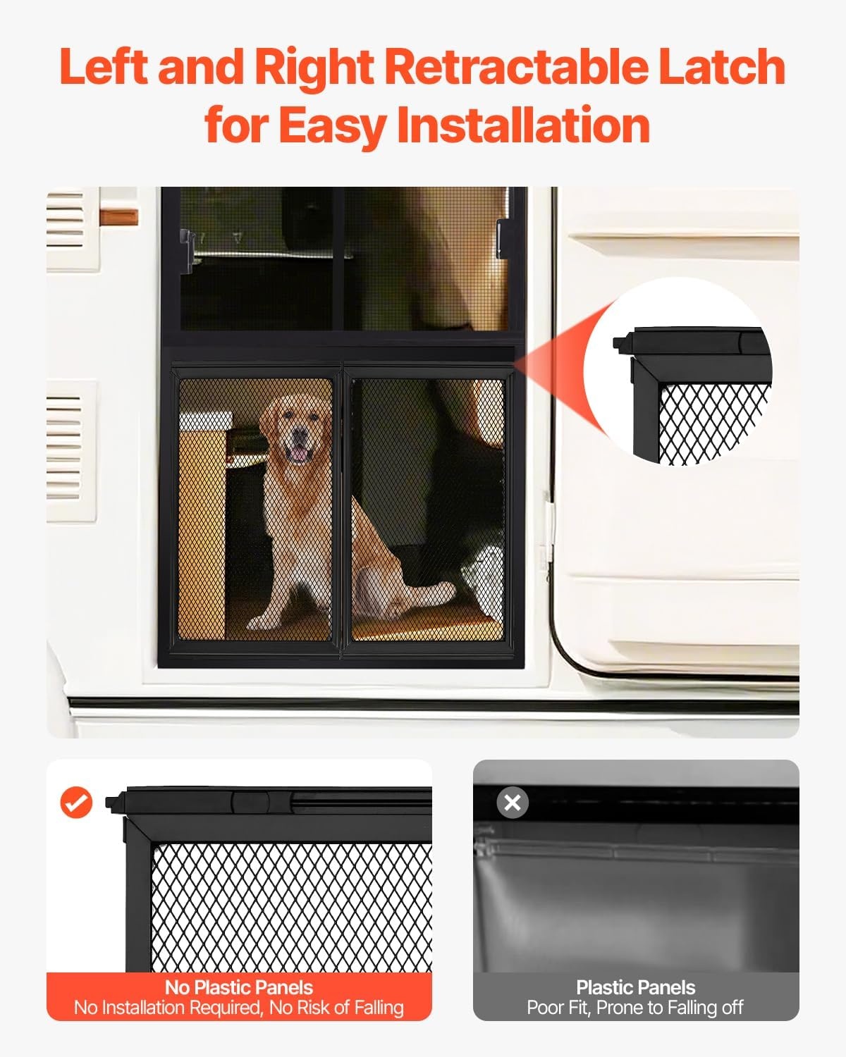 image:imageVEVOR RV Screen Door Protector 225 x 20 inch Door Grille Easy to Install and Disassemble Reinforced Breathable Protective Mesh Aluminum Alloy Camper RV Entry Protector for Pet Protection Black20 x 245 in