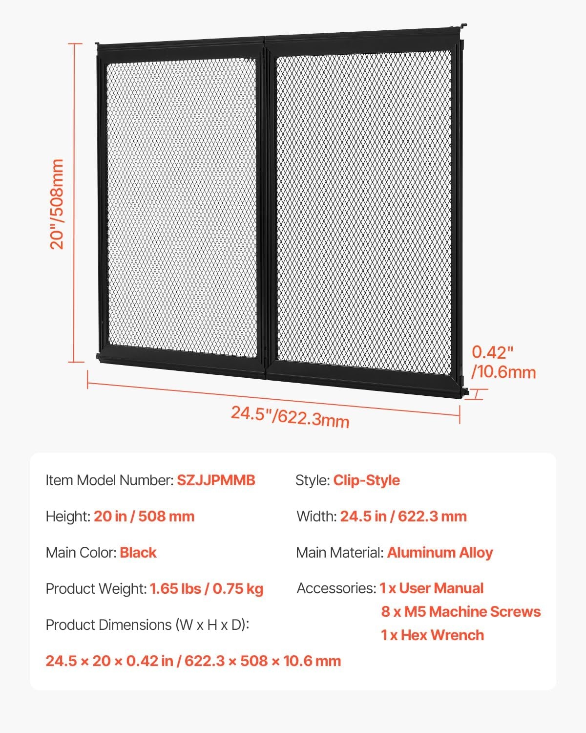 image:imageVEVOR RV Screen Door Protector 225 x 20 inch Door Grille Easy to Install and Disassemble Reinforced Breathable Protective Mesh Aluminum Alloy Camper RV Entry Protector for Pet Protection Black20 x 245 in