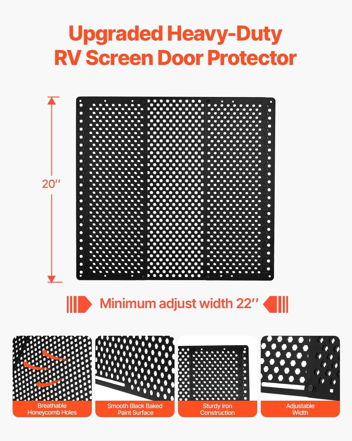 image:imageVEVOR RV Screen Door Protector 225 x 20 inch Door Grille Easy to Install and Disassemble Reinforced Breathable Protective Mesh Aluminum Alloy Camper RV Entry Protector for Pet Protection Black315 x 20 x 042 in