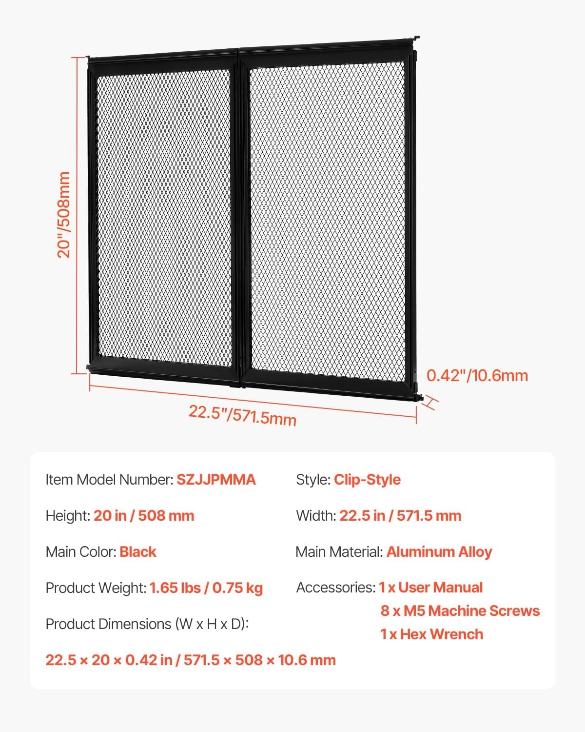 image:imageVEVOR RV Screen Door Protector 225 x 20 inch Door Grille Easy to Install and Disassemble Reinforced Breathable Protective Mesh Aluminum Alloy Camper RV Entry Protector for Pet Protection Black20 x 225 in