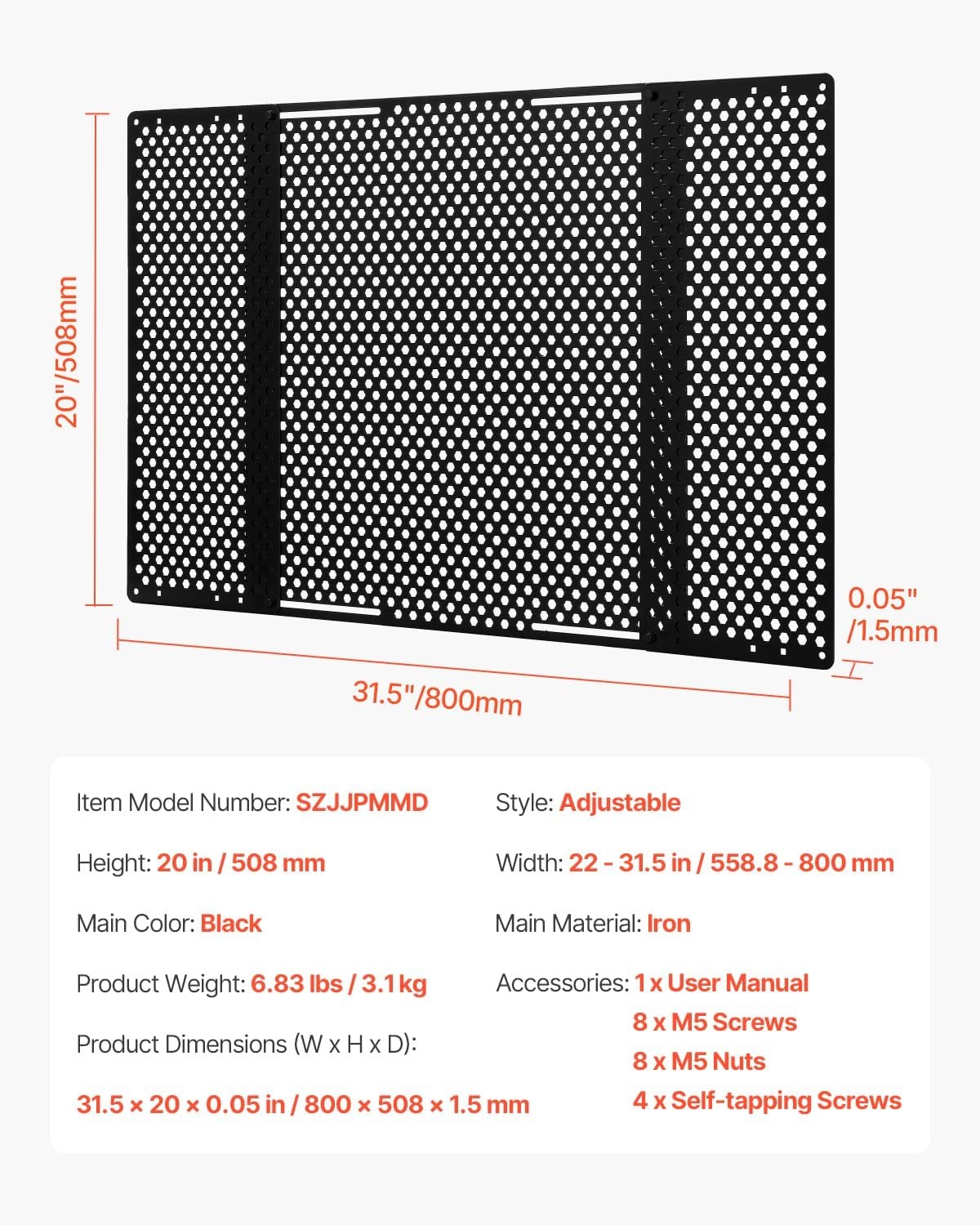 image:imageVEVOR RV Screen Door Protector 225 x 20 inch Door Grille Easy to Install and Disassemble Reinforced Breathable Protective Mesh Aluminum Alloy Camper RV Entry Protector for Pet Protection Black315 x 20 x 042 in