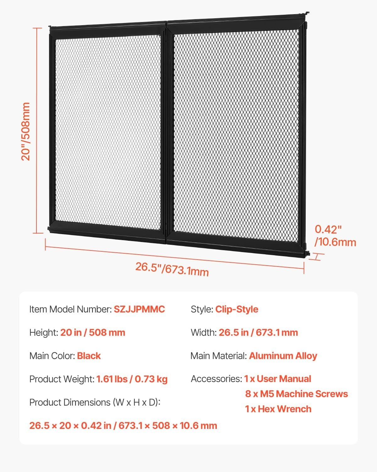 image:imageVEVOR RV Screen Door Protector 225 x 20 inch Door Grille Easy to Install and Disassemble Reinforced Breathable Protective Mesh Aluminum Alloy Camper RV Entry Protector for Pet Protection Black20 x 265 in