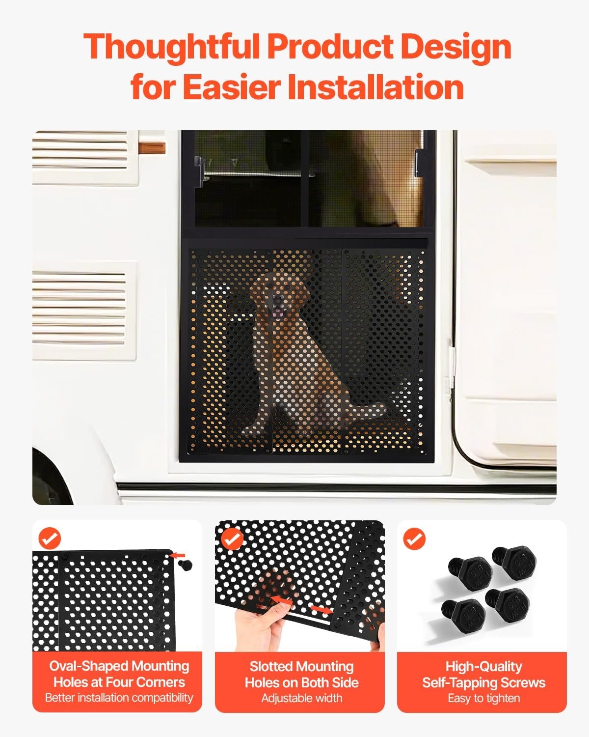 image:imageVEVOR RV Screen Door Protector 225 x 20 inch Door Grille Easy to Install and Disassemble Reinforced Breathable Protective Mesh Aluminum Alloy Camper RV Entry Protector for Pet Protection Black315 x 20 x 042 in