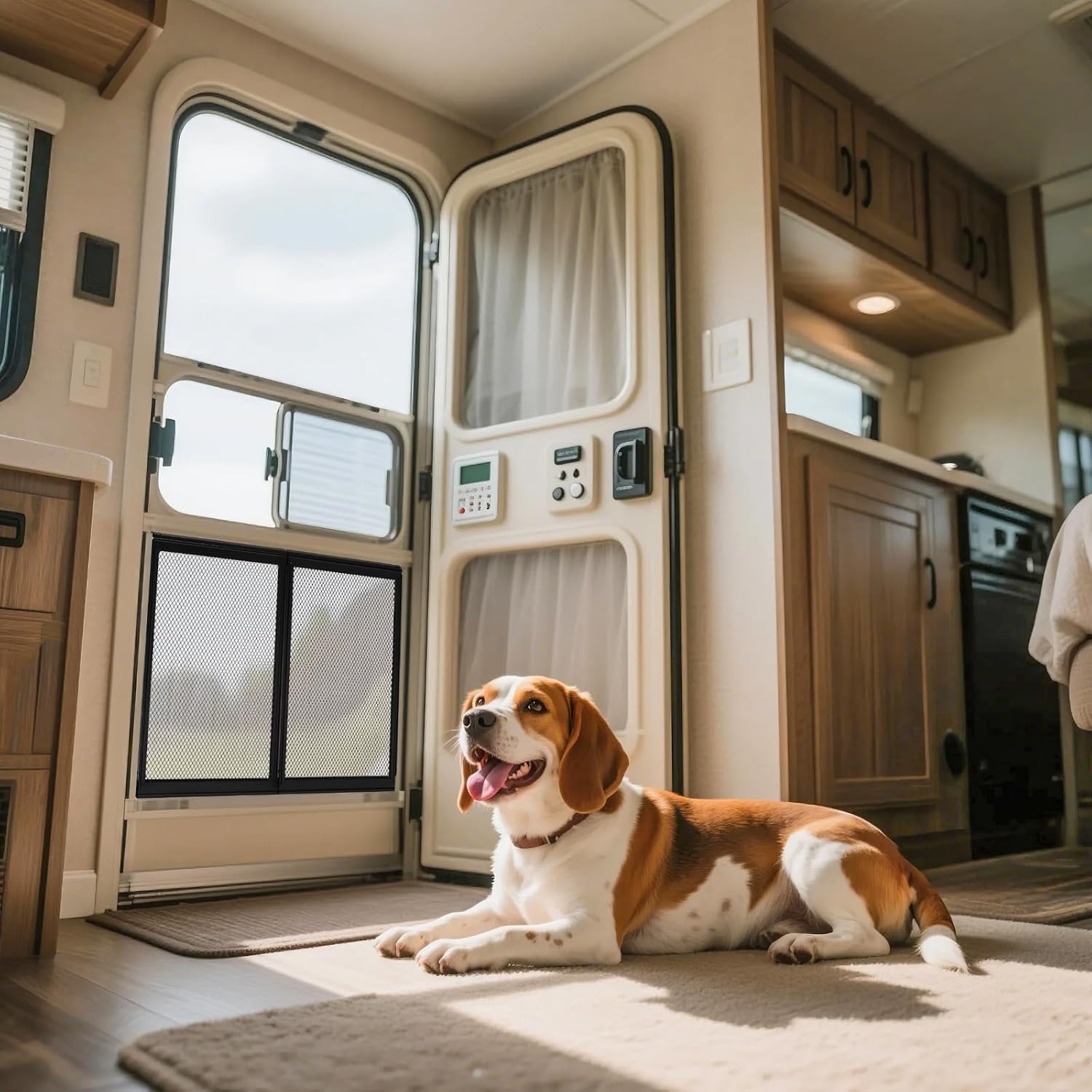 image:imageVEVOR RV Screen Door Protector 225 x 20 inch Door Grille Easy to Install and Disassemble Reinforced Breathable Protective Mesh Aluminum Alloy Camper RV Entry Protector for Pet Protection Black20 x 245 in