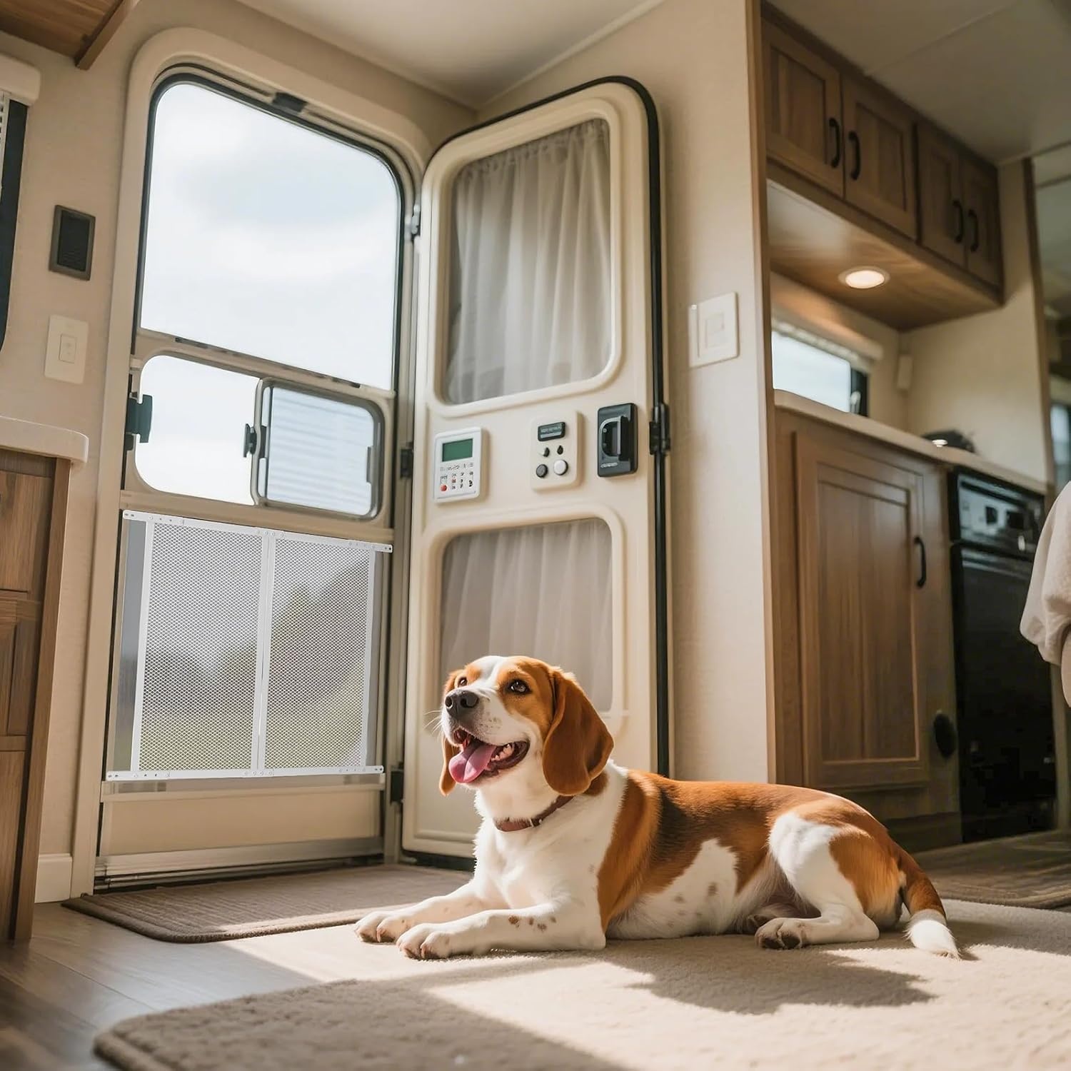 image:imageVEVOR RV Screen Door Protector 225 x 20 inch Door Grille Easy to Install and Disassemble Reinforced Breathable Protective Mesh Aluminum Alloy Camper RV Entry Protector for Pet Protection Black24 x 26 in