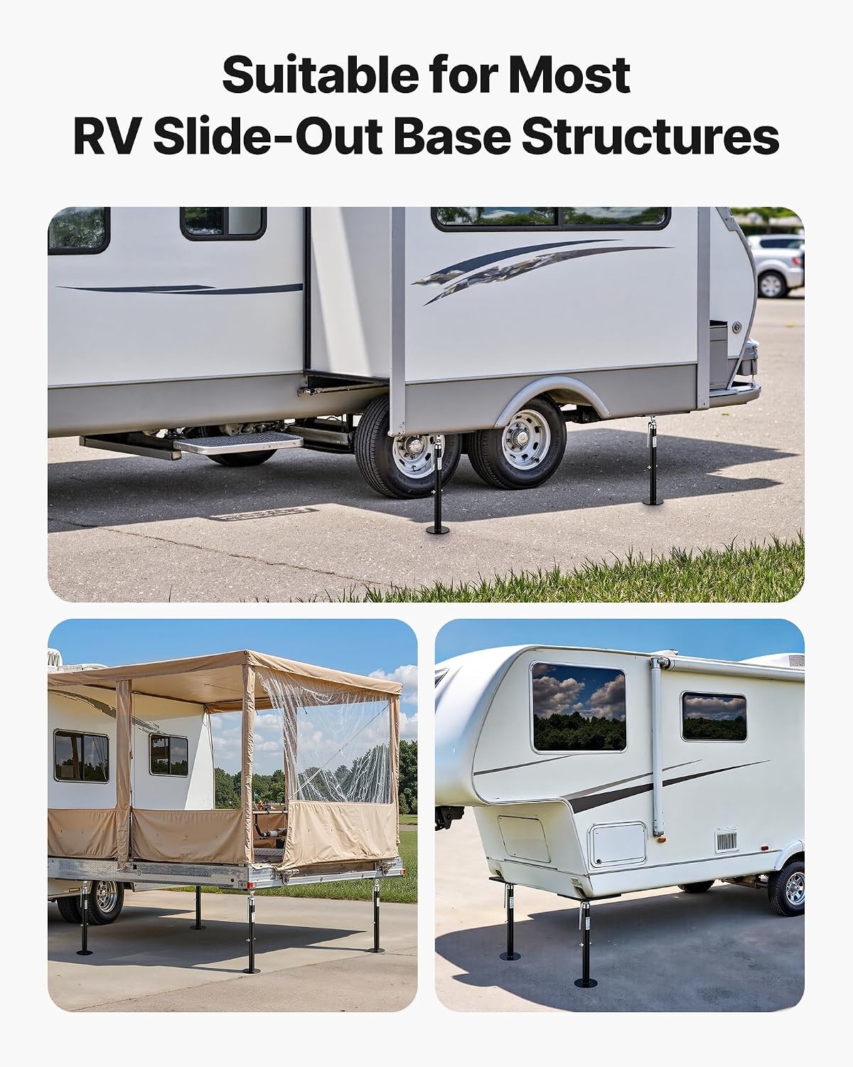 image:imageVEVOR RV Slide Out Support Jack 2 PCS Camper SlideOut Leveling Jack PowderCoated Steel Support Jacks for RV Camper Travel Trailer Supports Up to 1000lbs Adjustable from 213 inch to 48 inch1000 lbspcs