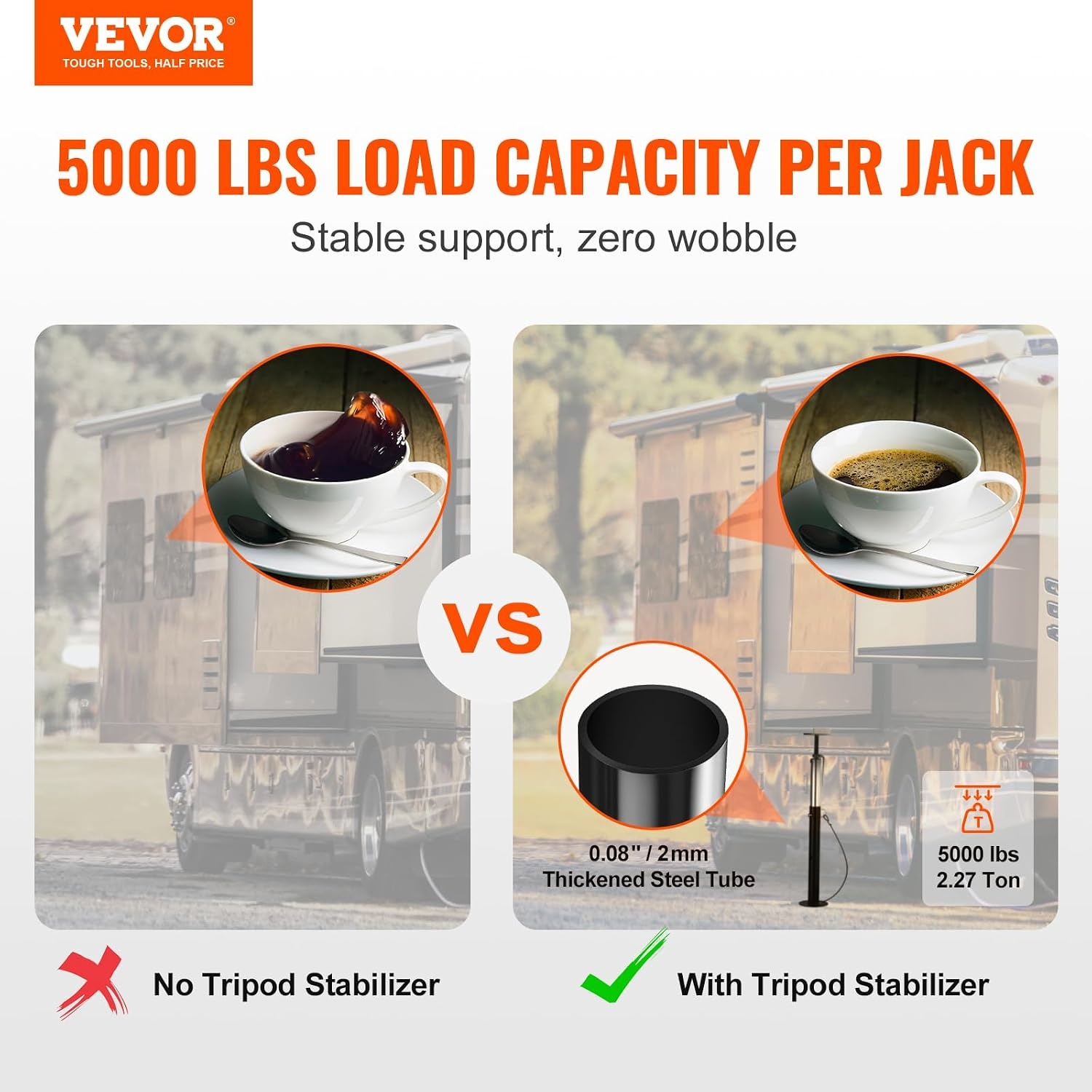 image:imageVEVOR RV Slide Out Support Jack 2 PCS Camper SlideOut Leveling Jack PowderCoated Steel Support Jacks for RV Camper Travel Trailer Supports Up to 1000lbs Adjustable from 213 inch to 48 inch5000 lbspcs