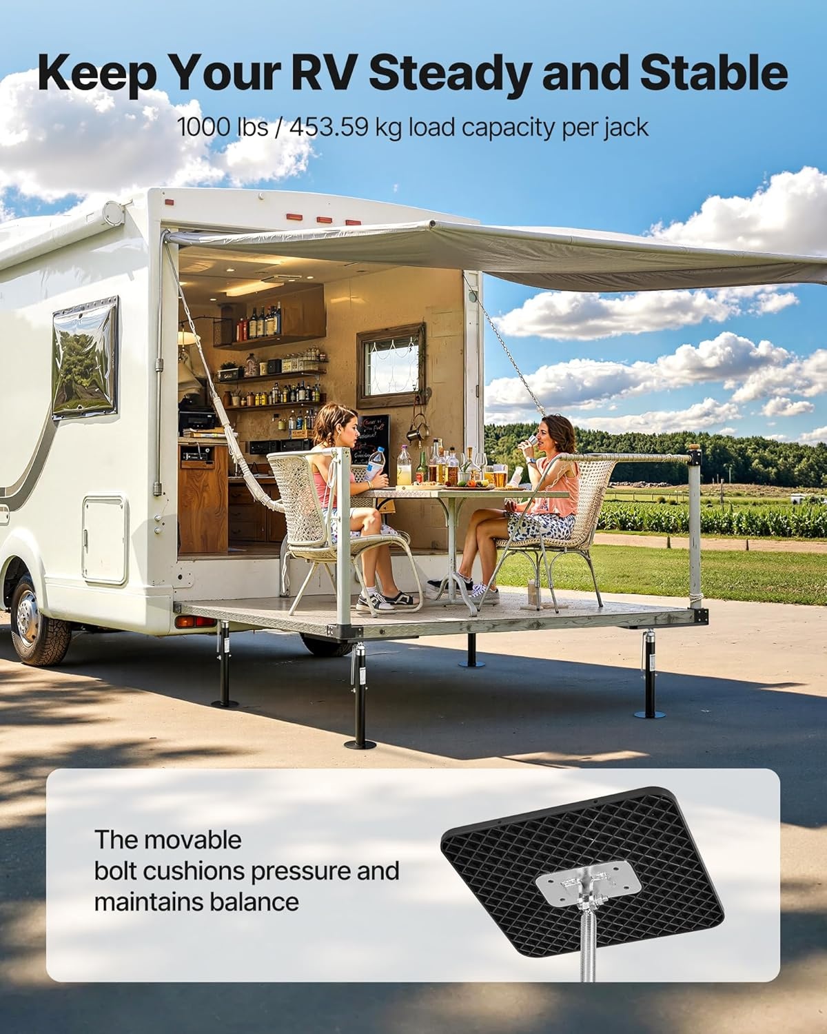 image:imageVEVOR RV Slide Out Support Jack 2 PCS Camper SlideOut Leveling Jack PowderCoated Steel Support Jacks for RV Camper Travel Trailer Supports Up to 1000lbs Adjustable from 213 inch to 48 inch1000 lbspcs
