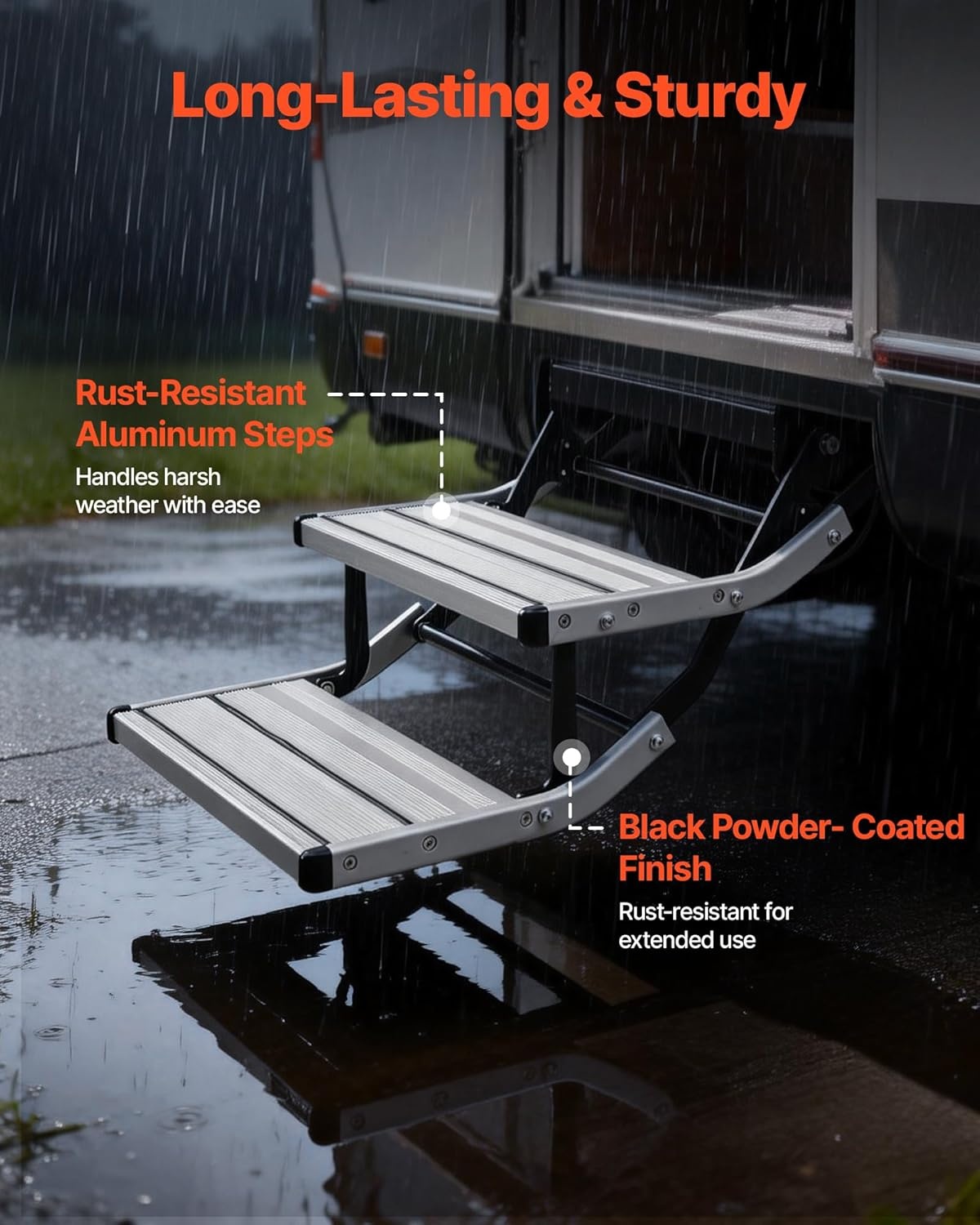 image:imageVEVOR RV Steps 2Step 440 lbs Load Capacity Electric Retractable RV Stairs Telescopic Folding Aluminum Alloy Camper Steps Steel Frame NonSlip Entry Stair for Camper Van Motorhome Travel Trailer2Step Electric Powered