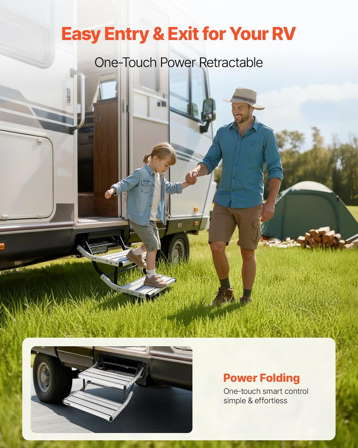 image:imageVEVOR RV Steps 2Step 440 lbs Load Capacity Electric Retractable RV Stairs Telescopic Folding Aluminum Alloy Camper Steps Steel Frame NonSlip Entry Stair for Camper Van Motorhome Travel Trailer2Step Electric Powered