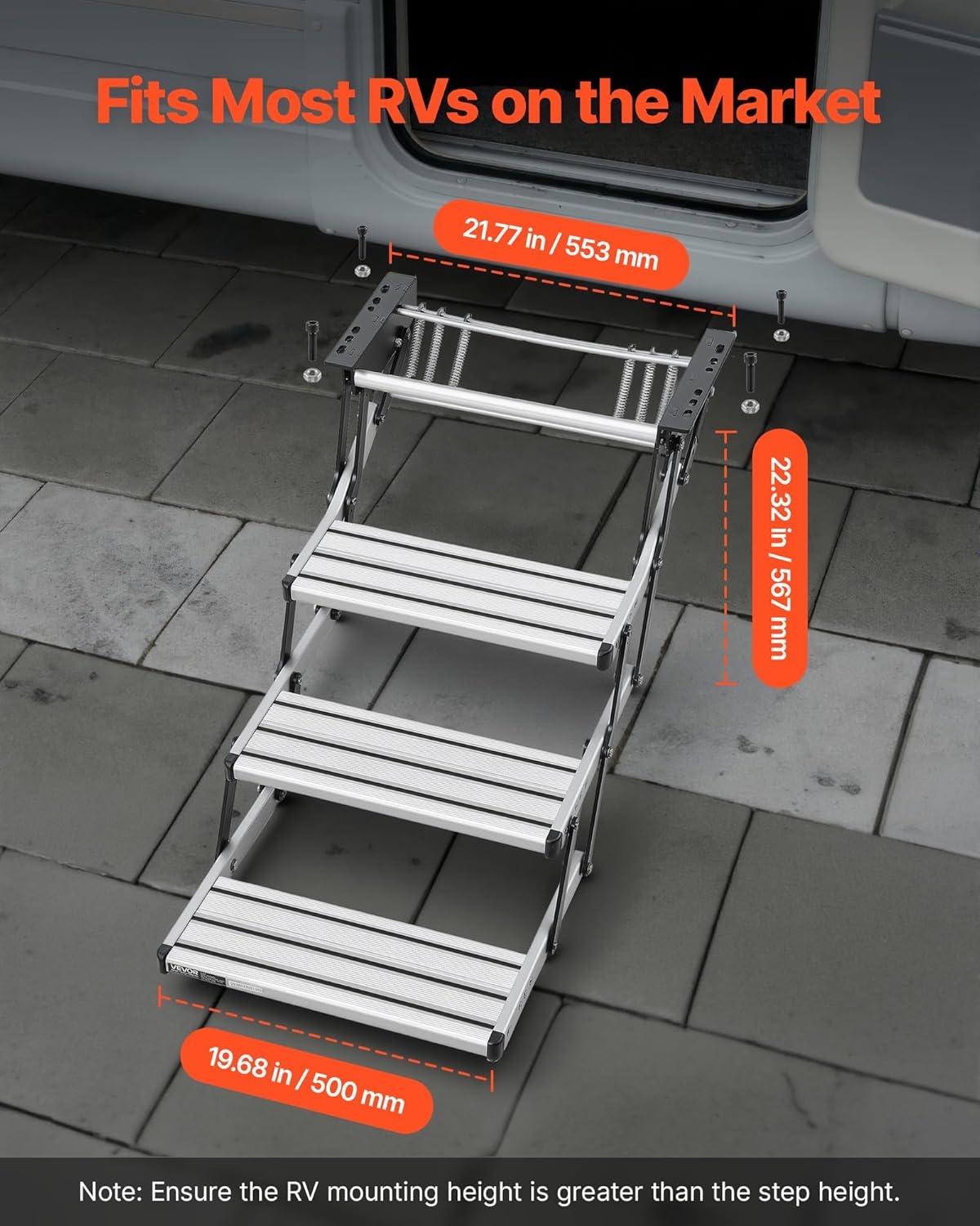 image:imageVEVOR RV Steps 2Step 440 lbs Load Capacity Electric Retractable RV Stairs Telescopic Folding Aluminum Alloy Camper Steps Steel Frame NonSlip Entry Stair for Camper Van Motorhome Travel Trailer3Step
