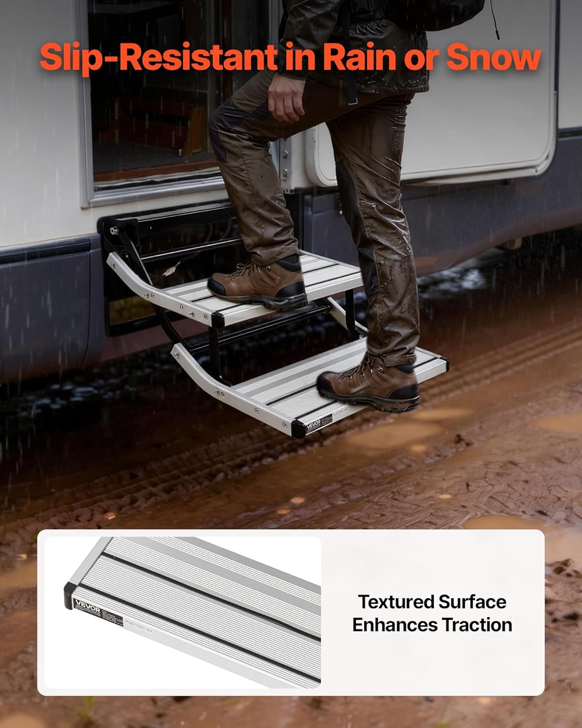 image:imageVEVOR RV Steps 2Step 440 lbs Load Capacity Electric Retractable RV Stairs Telescopic Folding Aluminum Alloy Camper Steps Steel Frame NonSlip Entry Stair for Camper Van Motorhome Travel Trailer2Step Electric Powered