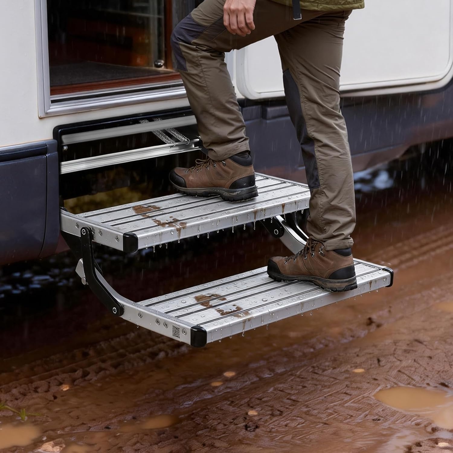 image:imageVEVOR RV Steps 2Step 440 lbs Load Capacity Electric Retractable RV Stairs Telescopic Folding Aluminum Alloy Camper Steps Steel Frame NonSlip Entry Stair for Camper Van Motorhome Travel Trailer2Step