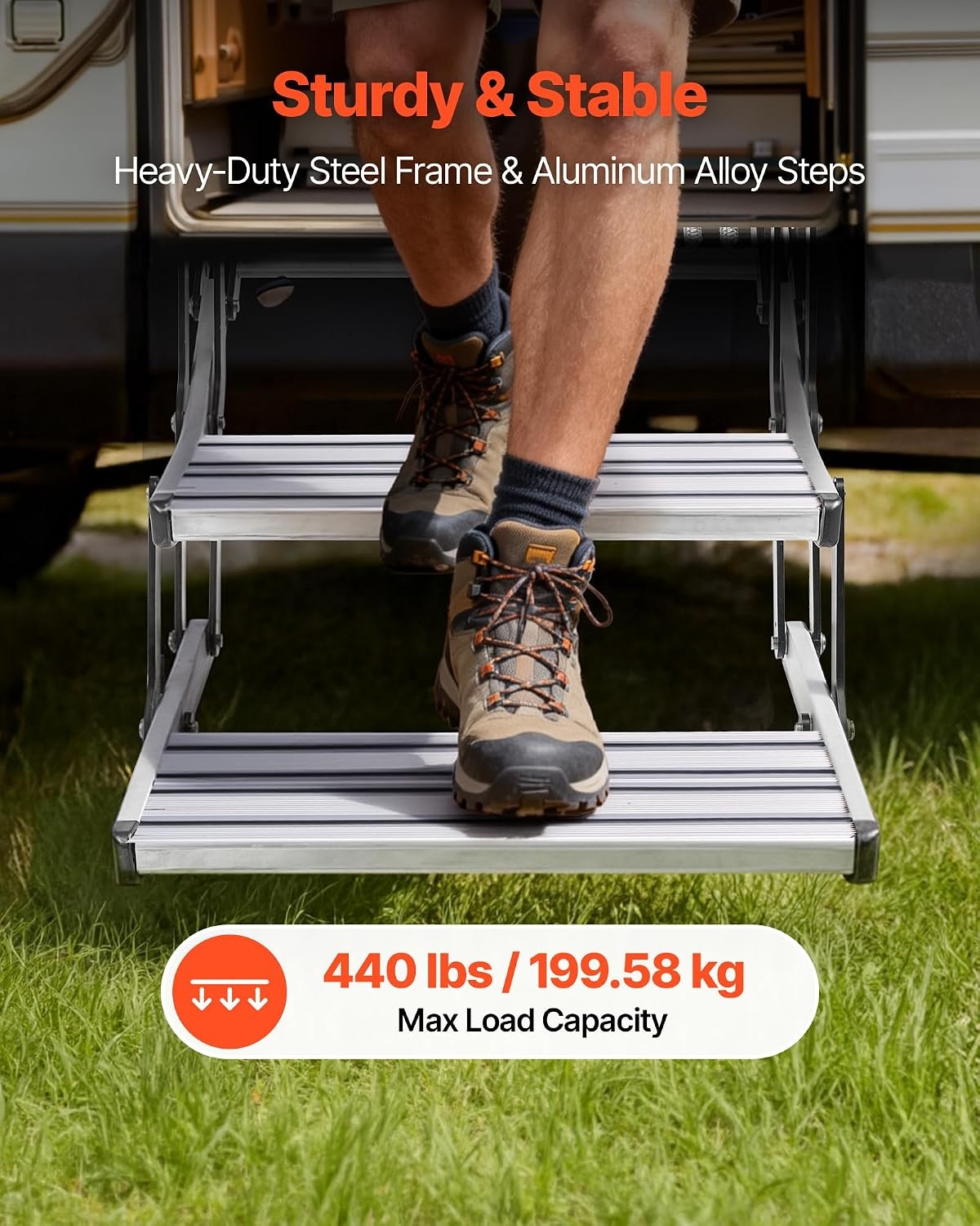 image:imageVEVOR RV Steps 2Step 440 lbs Load Capacity Electric Retractable RV Stairs Telescopic Folding Aluminum Alloy Camper Steps Steel Frame NonSlip Entry Stair for Camper Van Motorhome Travel Trailer2Step
