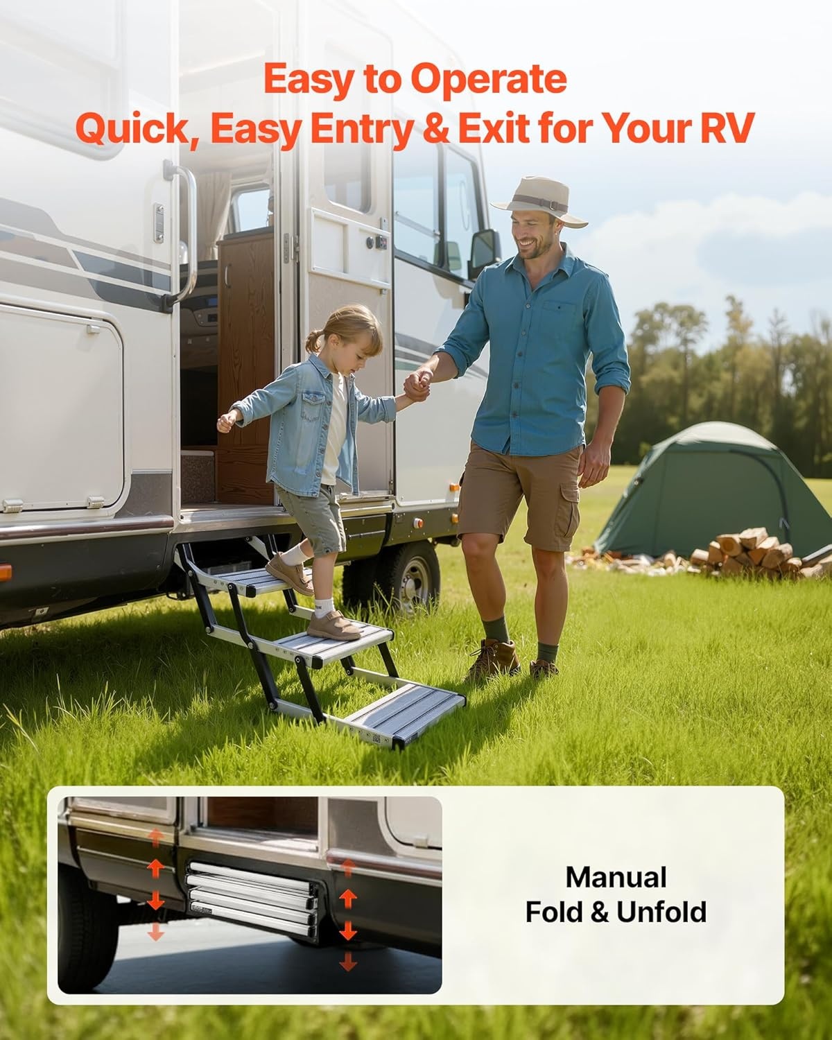 image:imageVEVOR RV Steps 2Step 440 lbs Load Capacity Electric Retractable RV Stairs Telescopic Folding Aluminum Alloy Camper Steps Steel Frame NonSlip Entry Stair for Camper Van Motorhome Travel Trailer3Step