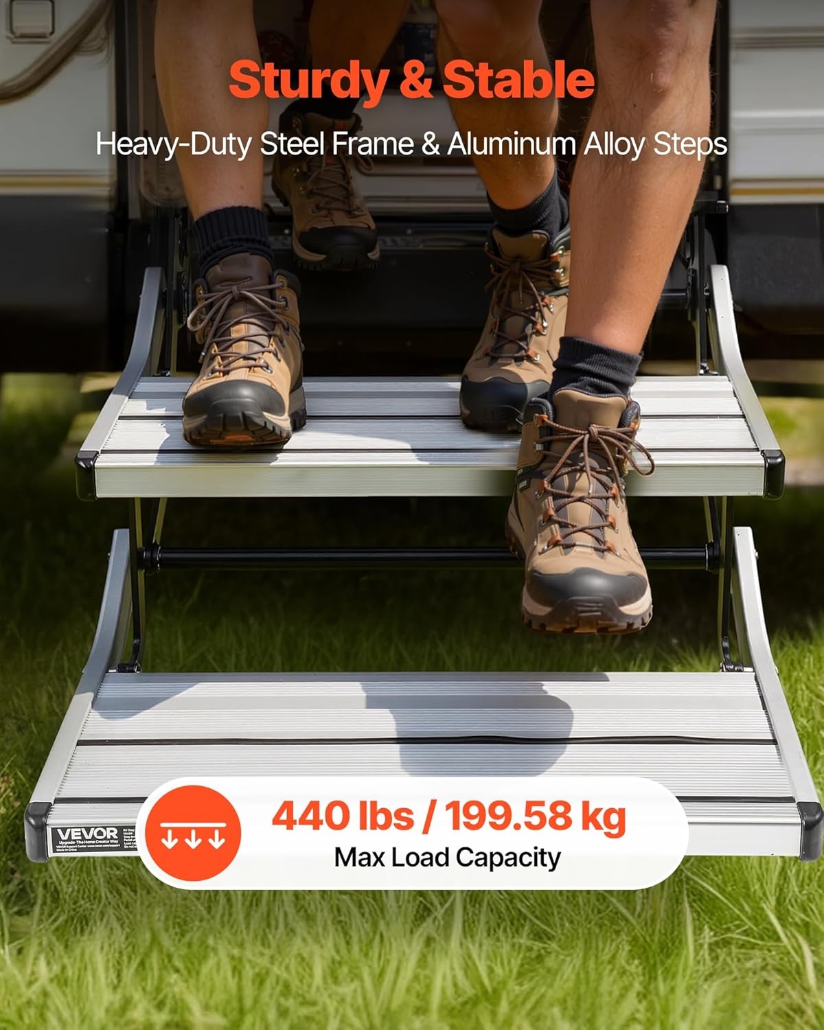 image:imageVEVOR RV Steps 2Step 440 lbs Load Capacity Electric Retractable RV Stairs Telescopic Folding Aluminum Alloy Camper Steps Steel Frame NonSlip Entry Stair for Camper Van Motorhome Travel Trailer2Step Electric Powered