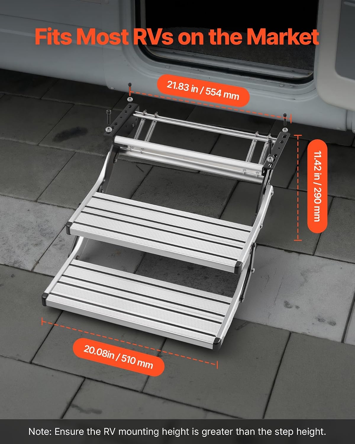 image:imageVEVOR RV Steps 2Step 440 lbs Load Capacity Electric Retractable RV Stairs Telescopic Folding Aluminum Alloy Camper Steps Steel Frame NonSlip Entry Stair for Camper Van Motorhome Travel Trailer2Step