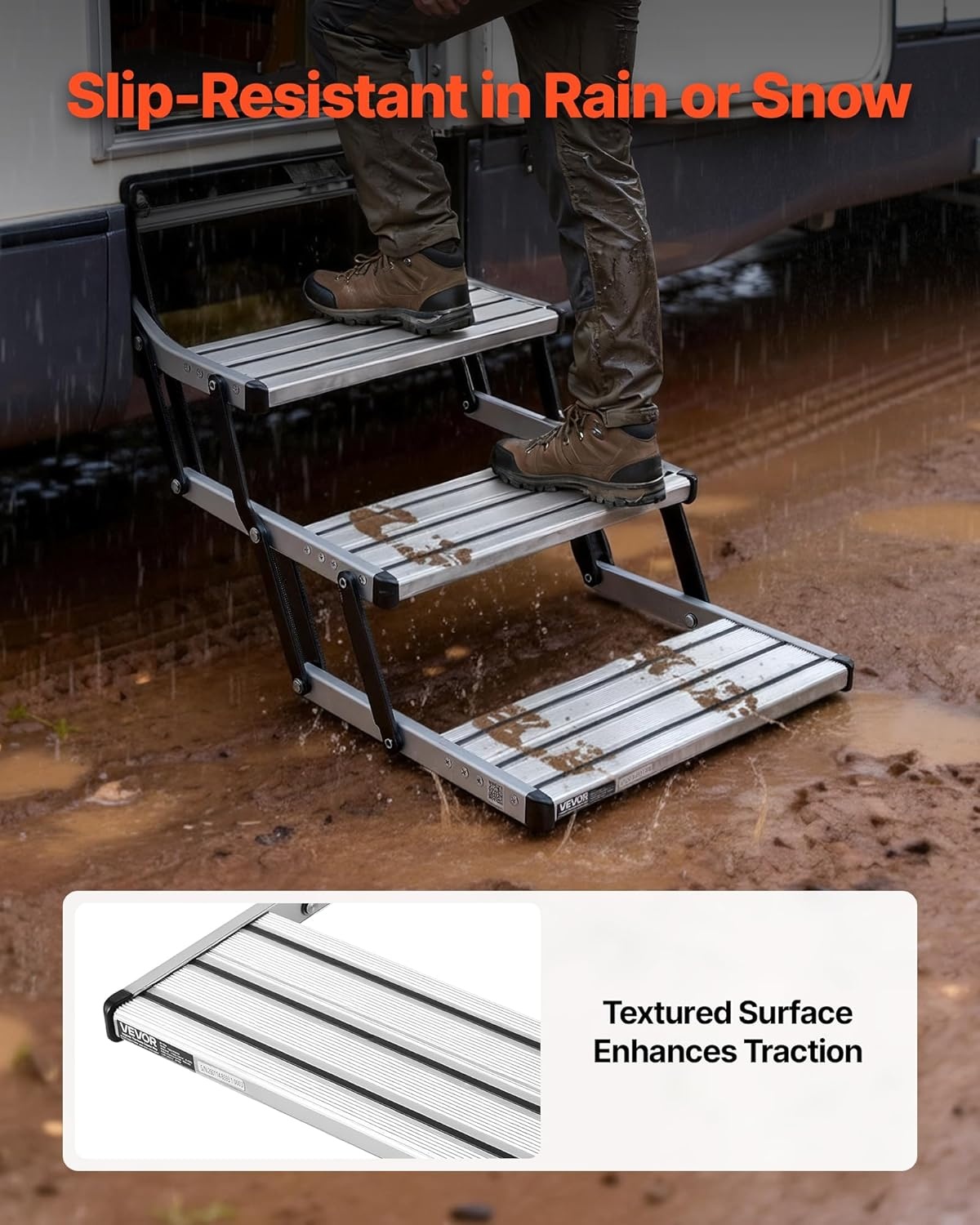 image:imageVEVOR RV Steps 2Step 440 lbs Load Capacity Electric Retractable RV Stairs Telescopic Folding Aluminum Alloy Camper Steps Steel Frame NonSlip Entry Stair for Camper Van Motorhome Travel Trailer3Step