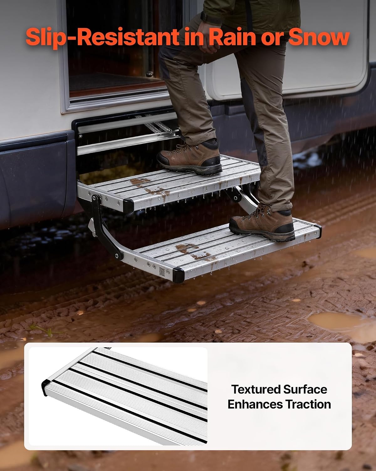 image:imageVEVOR RV Steps 2Step 440 lbs Load Capacity Electric Retractable RV Stairs Telescopic Folding Aluminum Alloy Camper Steps Steel Frame NonSlip Entry Stair for Camper Van Motorhome Travel Trailer2Step