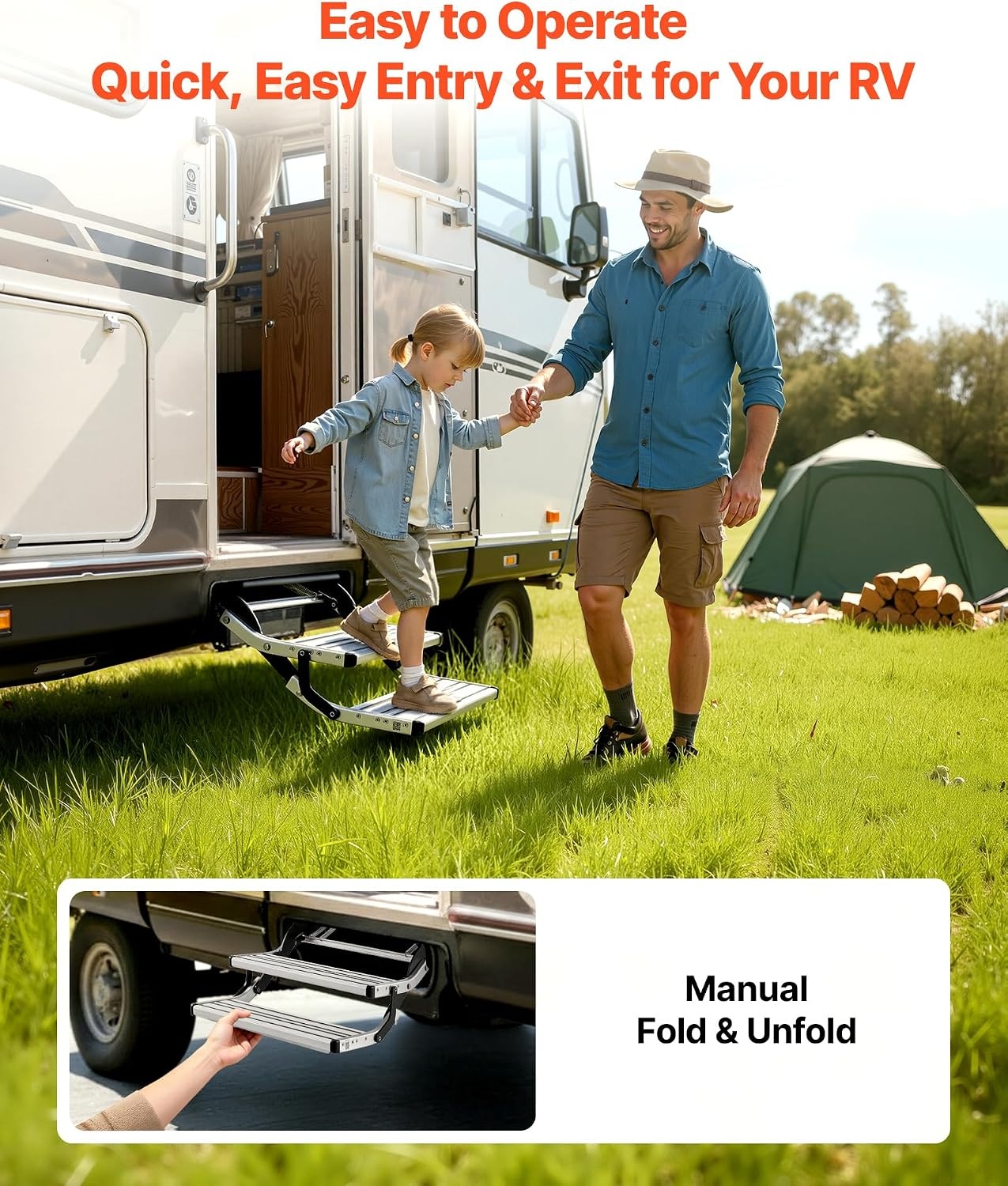 image:imageVEVOR RV Steps 2Step 440 lbs Load Capacity Electric Retractable RV Stairs Telescopic Folding Aluminum Alloy Camper Steps Steel Frame NonSlip Entry Stair for Camper Van Motorhome Travel Trailer2Step