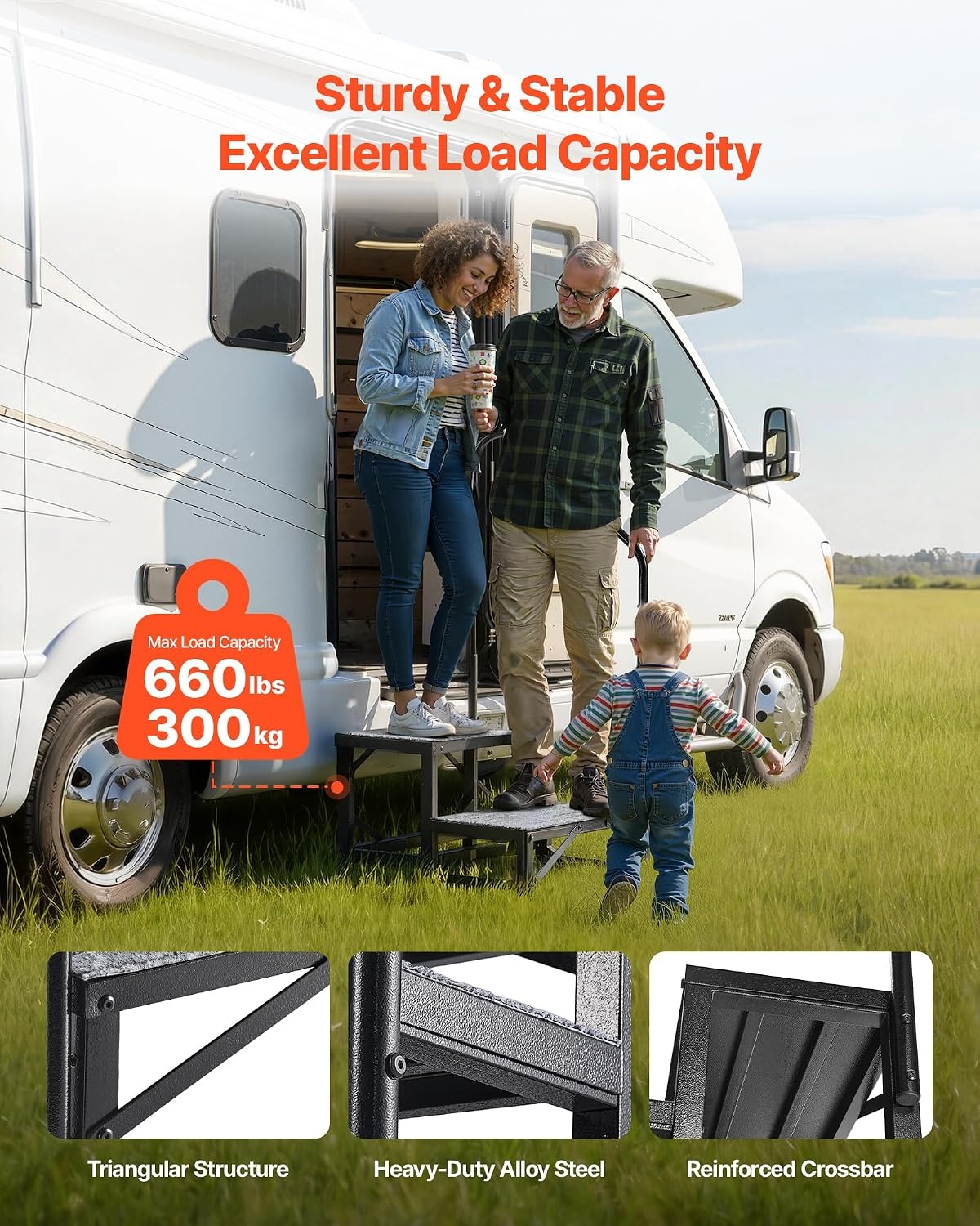 image:imageVEVOR RV Steps with Handrail 4 Steps 660 lbs Load Capacity Heavy Duty Outdoor RV Stairs with NonSlip Mat for Elderly and Pets Portable Stairs for Hot Tub Camper Mobile Home Porch Pool SPA2Step