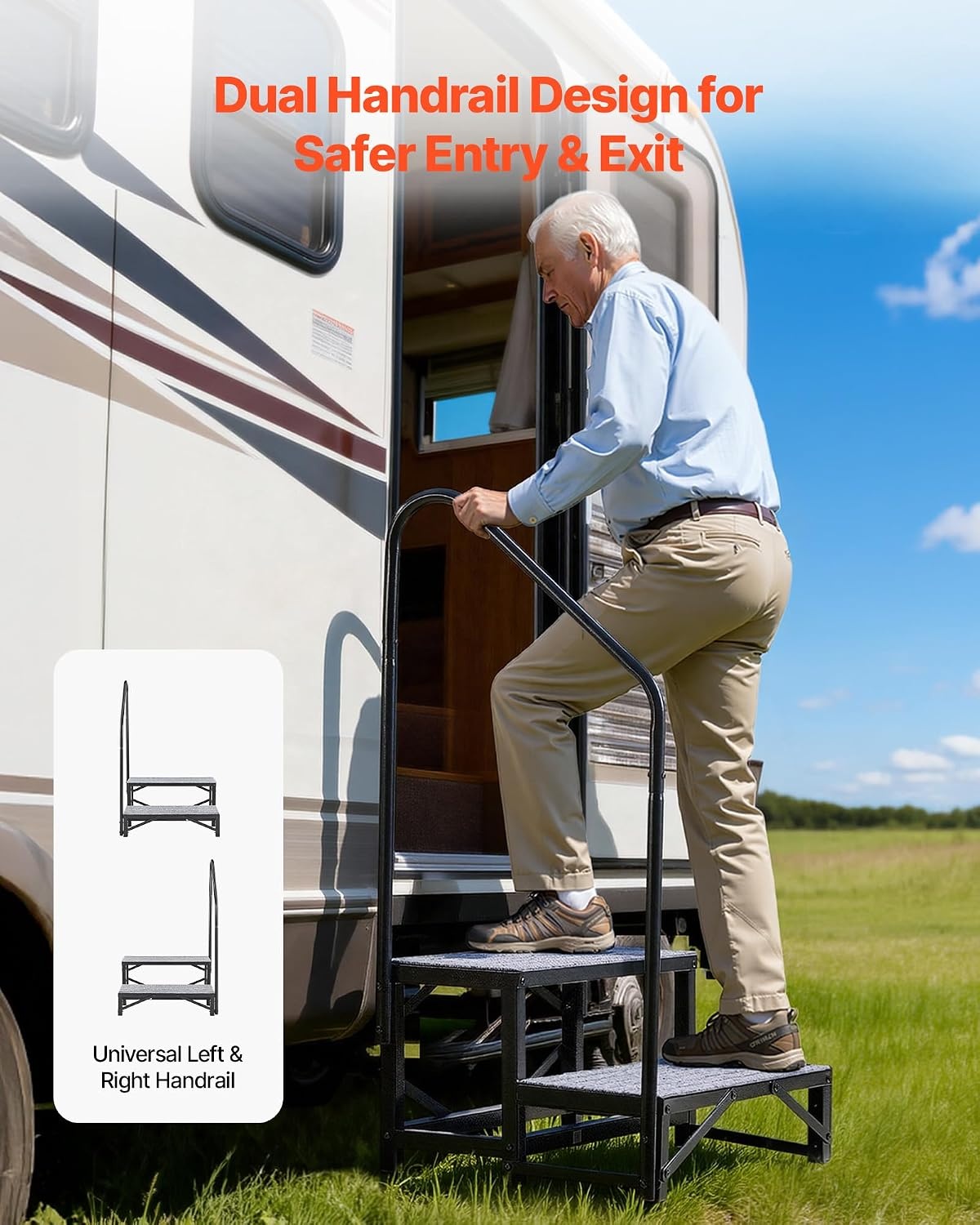 image:imageVEVOR RV Steps with Handrail 4 Steps 660 lbs Load Capacity Heavy Duty Outdoor RV Stairs with NonSlip Mat for Elderly and Pets Portable Stairs for Hot Tub Camper Mobile Home Porch Pool SPA2Step