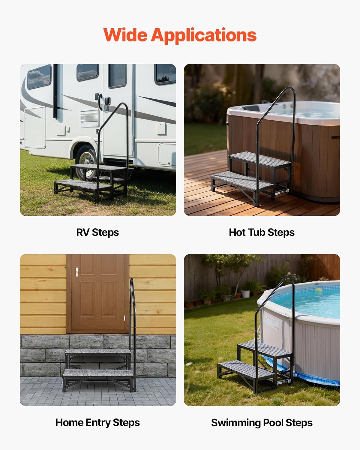image:imageVEVOR RV Steps with Handrail 4 Steps 660 lbs Load Capacity Heavy Duty Outdoor RV Stairs with NonSlip Mat for Elderly and Pets Portable Stairs for Hot Tub Camper Mobile Home Porch Pool SPA2Step