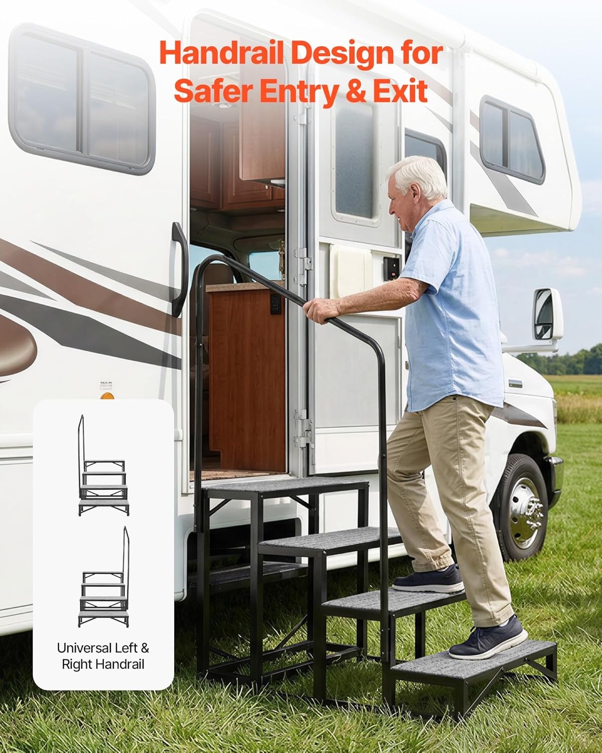image:imageVEVOR RV Steps with Handrail 4 Steps 660 lbs Load Capacity Heavy Duty Outdoor RV Stairs with NonSlip Mat for Elderly and Pets Portable Stairs for Hot Tub Camper Mobile Home Porch Pool SPA4Step