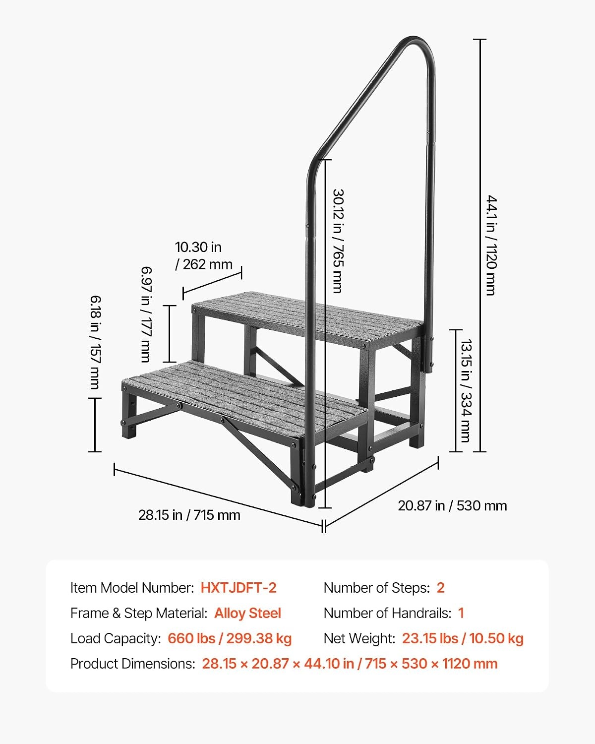 image:imageVEVOR RV Steps with Handrail 4 Steps 660 lbs Load Capacity Heavy Duty Outdoor RV Stairs with NonSlip Mat for Elderly and Pets Portable Stairs for Hot Tub Camper Mobile Home Porch Pool SPA2Step