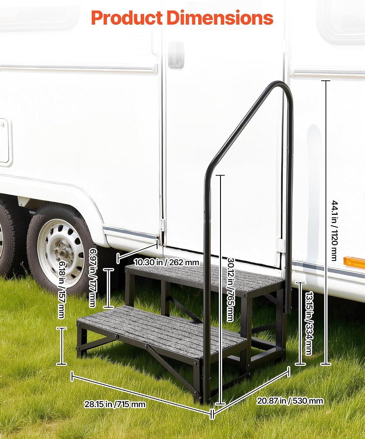 image:imageVEVOR RV Steps with Handrail 4 Steps 660 lbs Load Capacity Heavy Duty Outdoor RV Stairs with NonSlip Mat for Elderly and Pets Portable Stairs for Hot Tub Camper Mobile Home Porch Pool SPA2Step