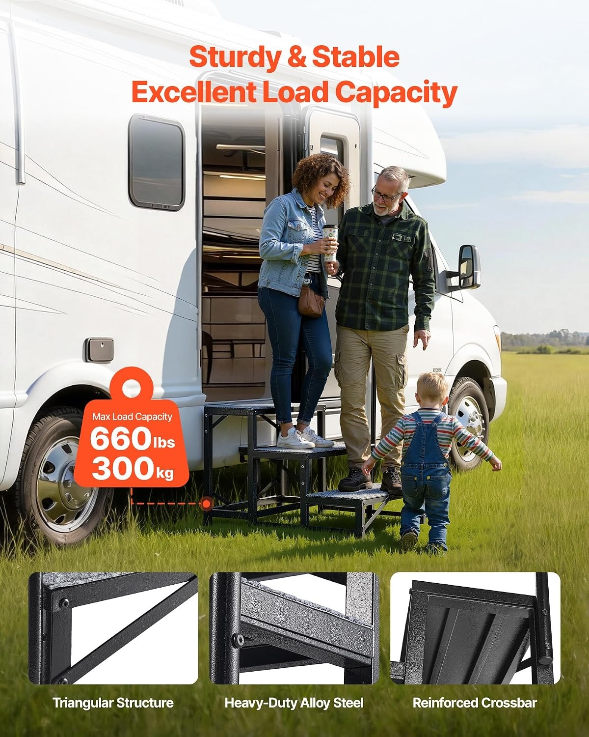image:imageVEVOR RV Steps with Handrail 4 Steps 660 lbs Load Capacity Heavy Duty Outdoor RV Stairs with NonSlip Mat for Elderly and Pets Portable Stairs for Hot Tub Camper Mobile Home Porch Pool SPA3Step