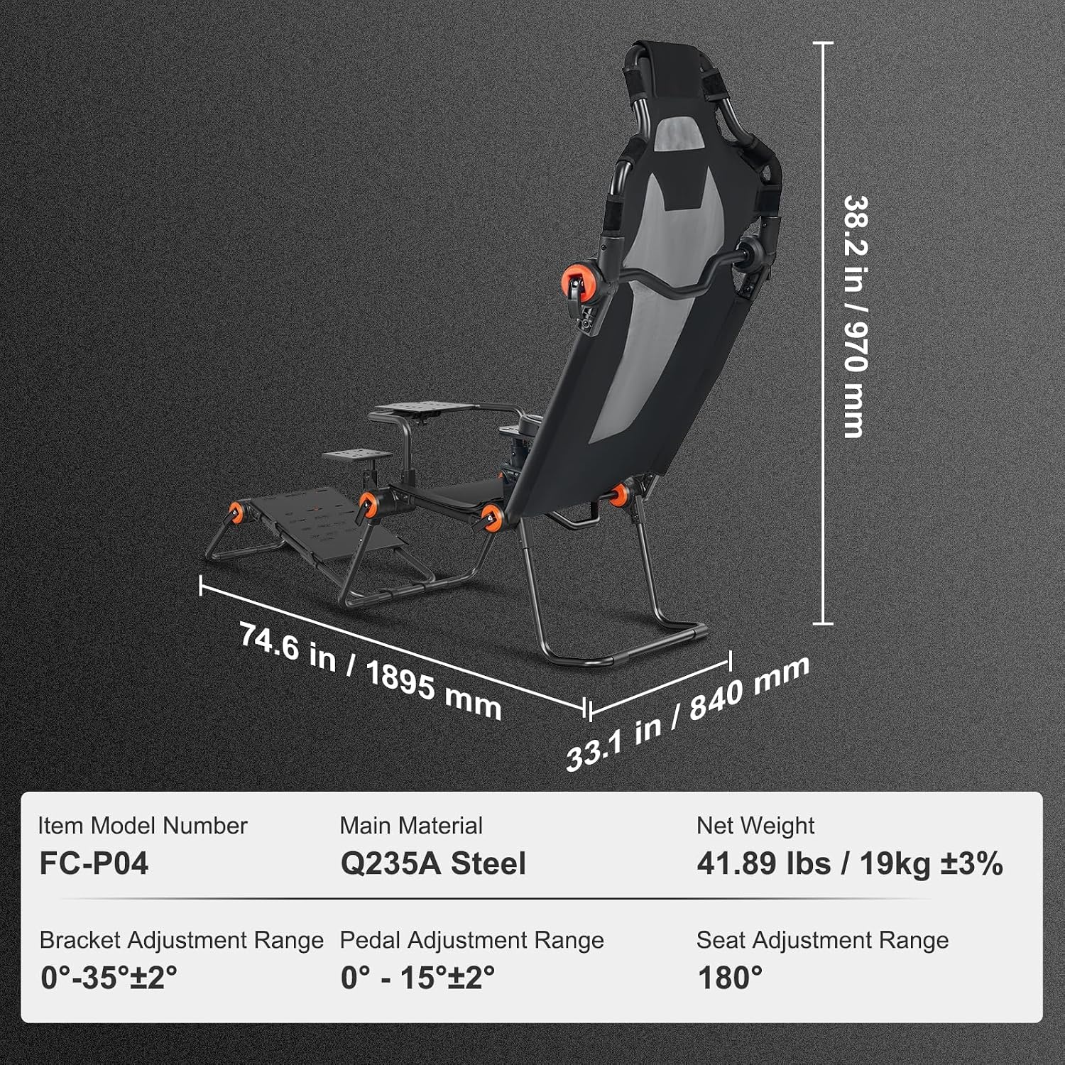 image:imageVEVOR Racing Wheel Stand Foldable Fit for Mainstream Brands Carbon Steel Driving Simulator Cockpit Adjustable Pedal amp DualMode SeatingFit Most Steering Wheels and Pedals