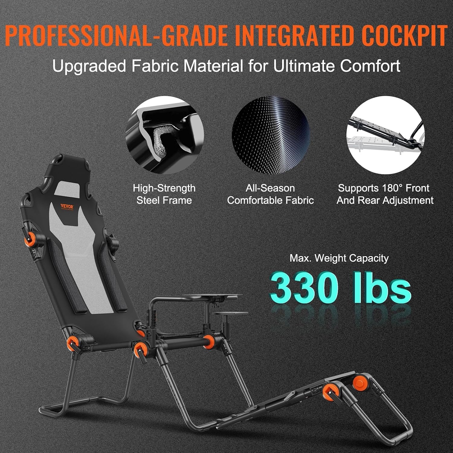 image:imageVEVOR Racing Wheel Stand Foldable Fit for Mainstream Brands Carbon Steel Driving Simulator Cockpit Adjustable Pedal amp DualMode SeatingFit Most Steering Wheels and Pedals