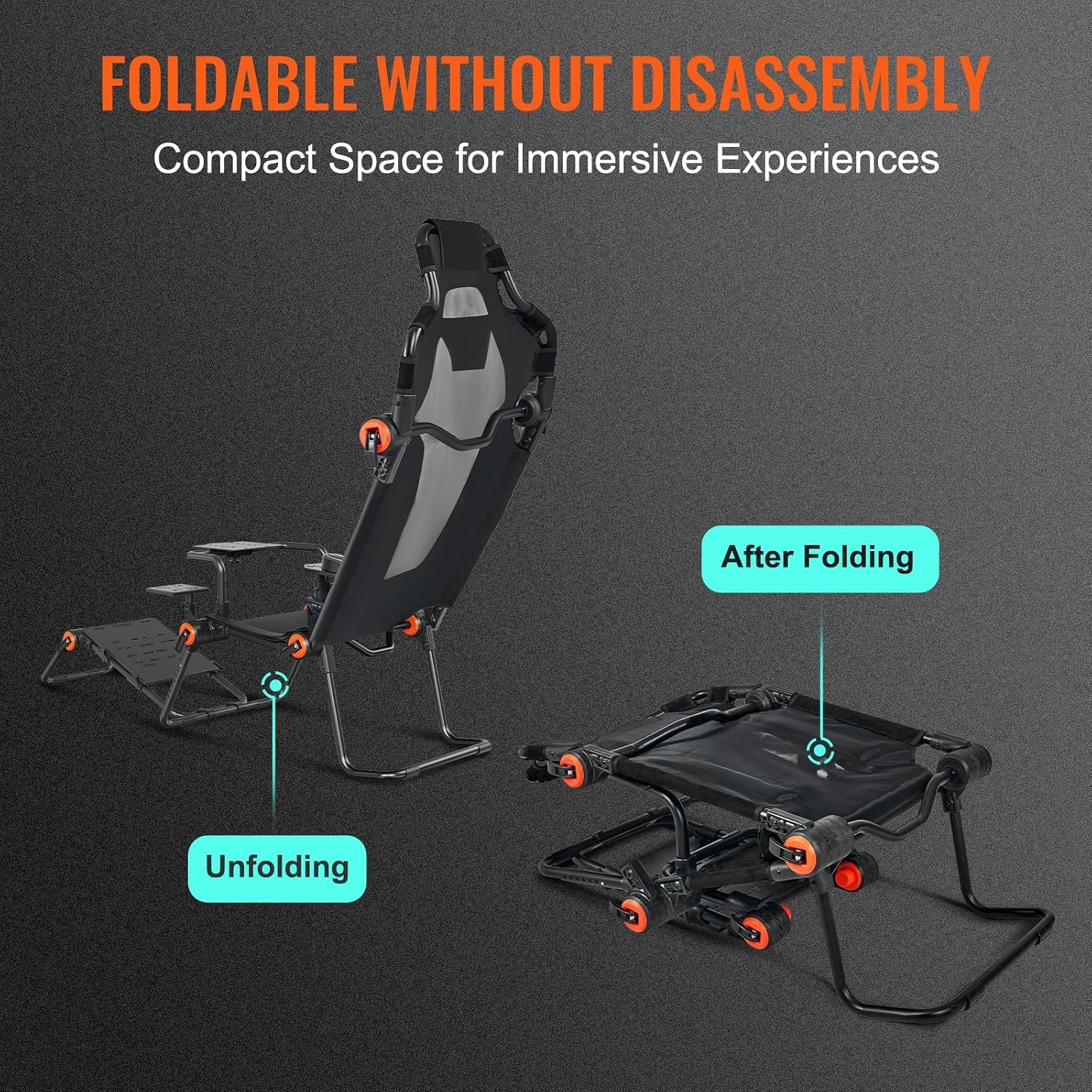 image:imageVEVOR Racing Wheel Stand Foldable Fit for Mainstream Brands Carbon Steel Driving Simulator Cockpit Adjustable Pedal amp DualMode SeatingFit Most Steering Wheels and Pedals